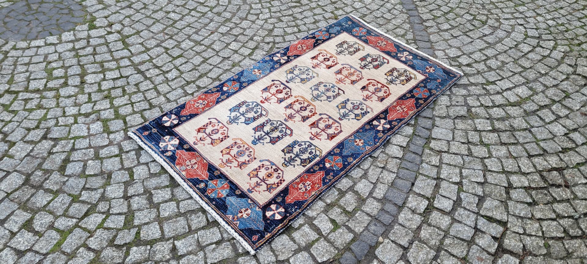 Dywan Lori Gabbeh 132x74 cm, beżowy czerwony niebieski żółty, wełna, Iran - 305382