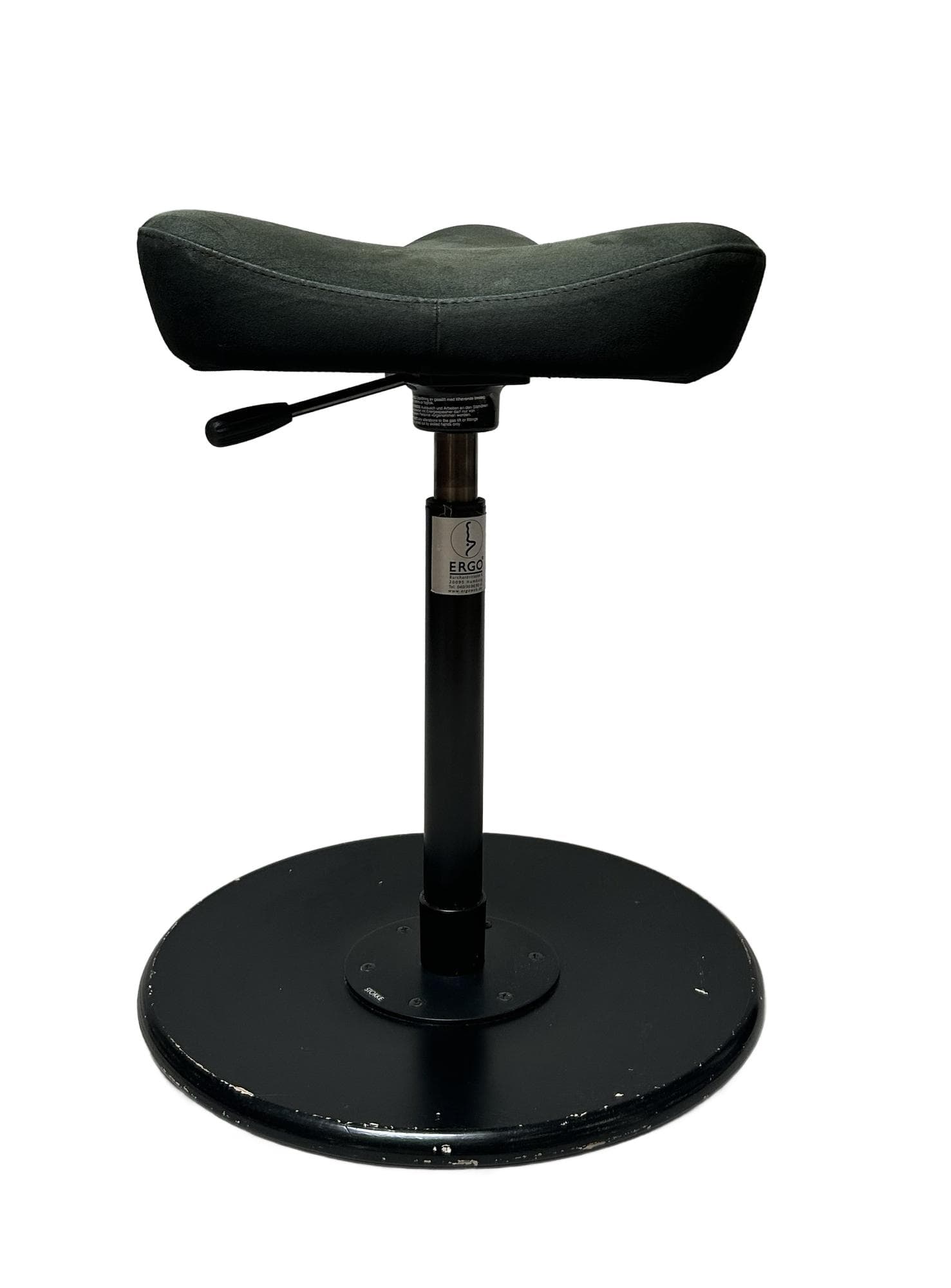 Ergonomic stool Ergo, green velvet, black metal, Stokke, 1970s.
