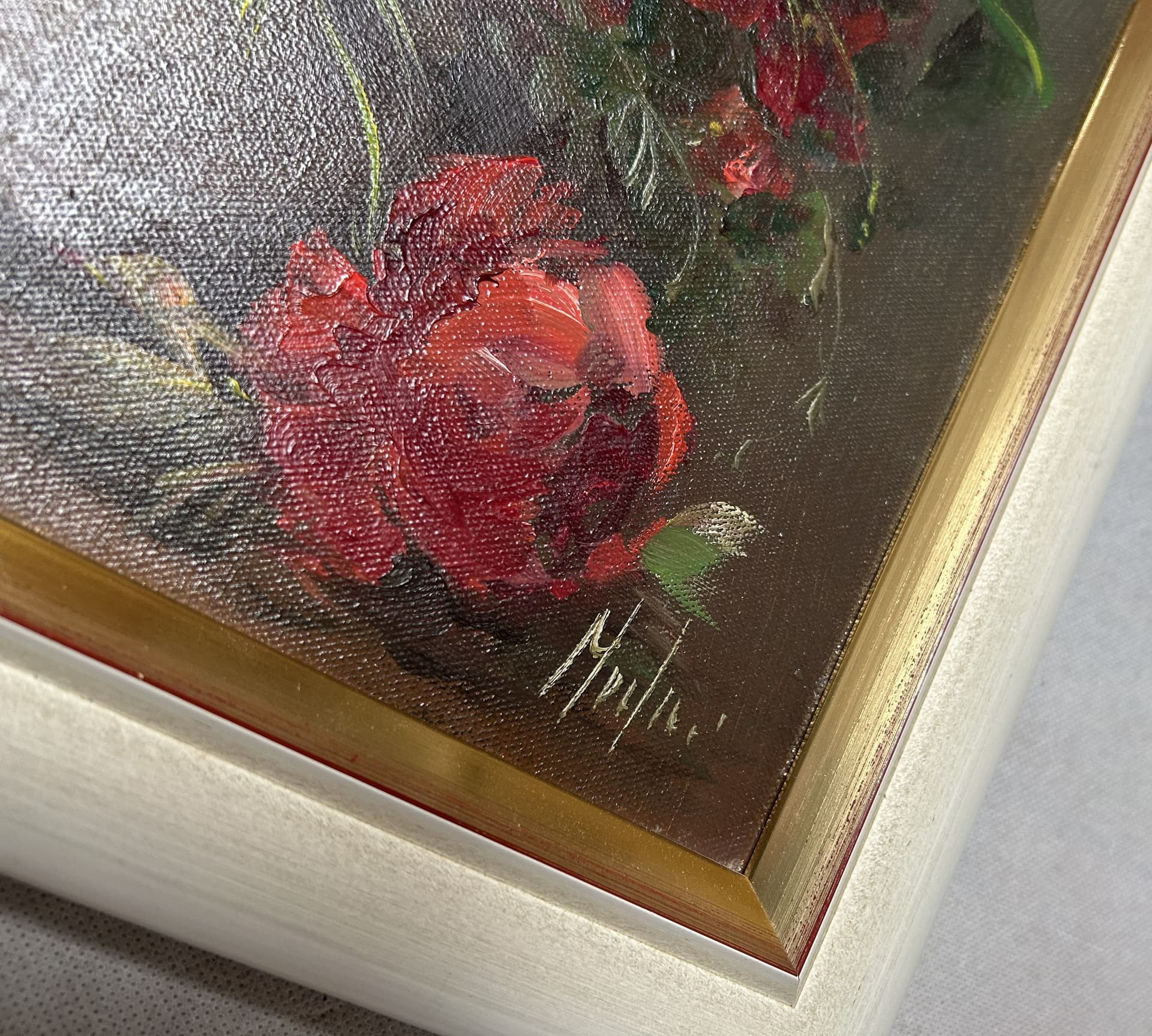 Obraz olejny na płótnie, martwa natura z kwiatami 38x48 cm, multikolor, płótno, drewno, aut. L. Medina - 305424