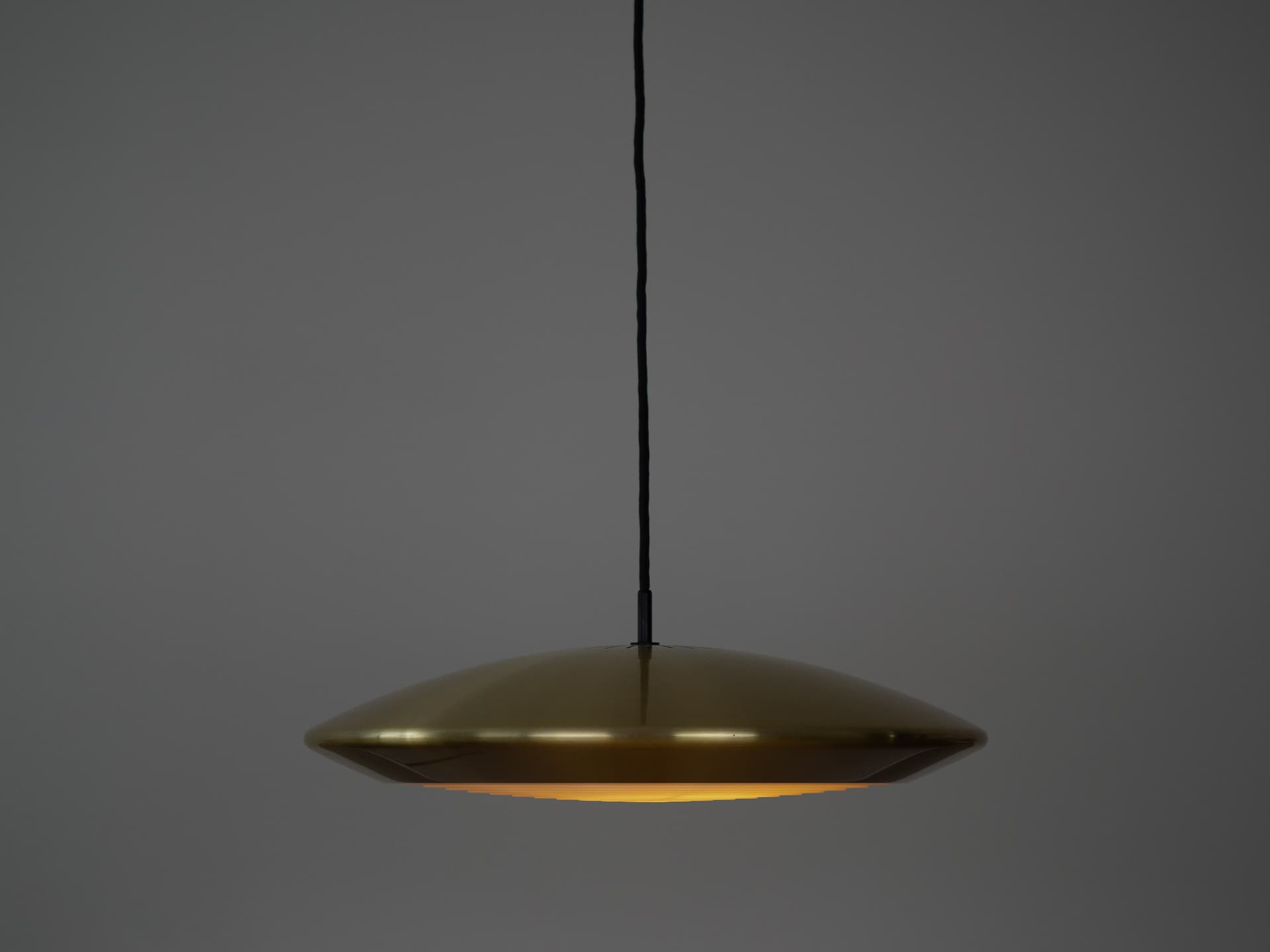 Pendant lamp Diskos, gold metal, by J. Hammerborg, Fog & Mørup, Denmark, 1960s. - 305456