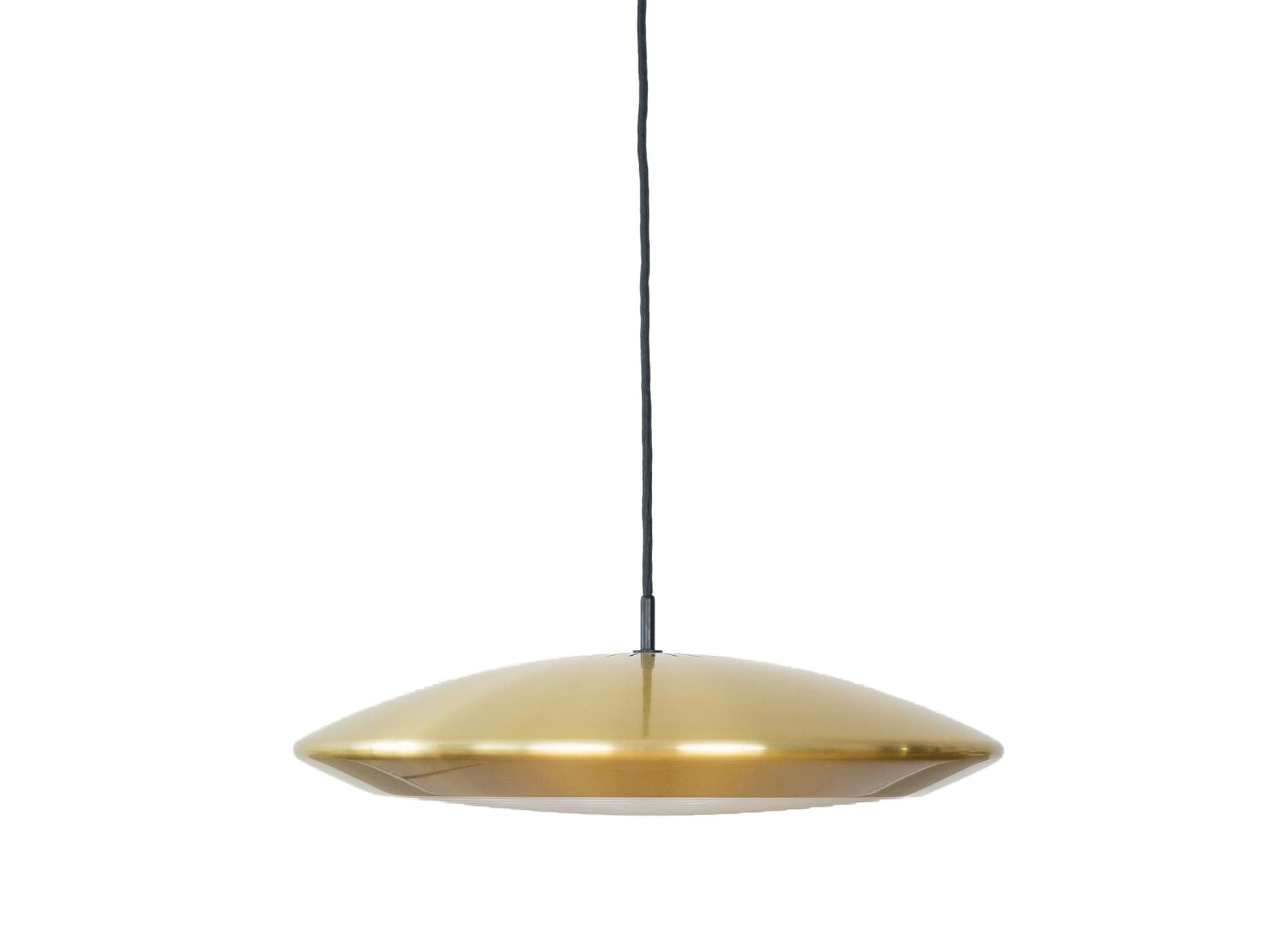 Pendant lamp Diskos, gold metal, by J. Hammerborg, Fog & Mørup, Denmark, 1960s.