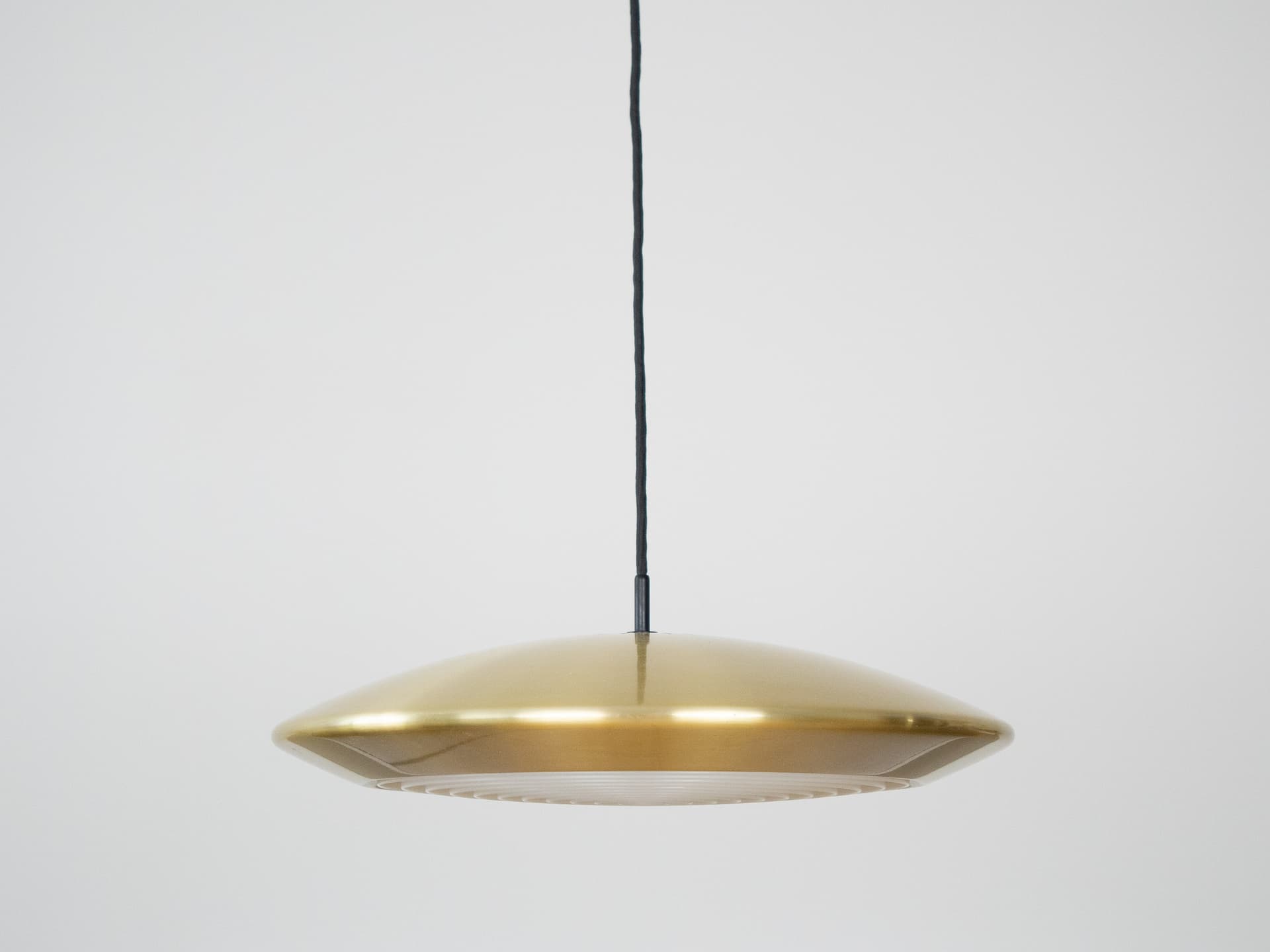 Pendant lamp Diskos, gold metal, by J. Hammerborg, Fog & Mørup, Denmark, 1960s. - 305457