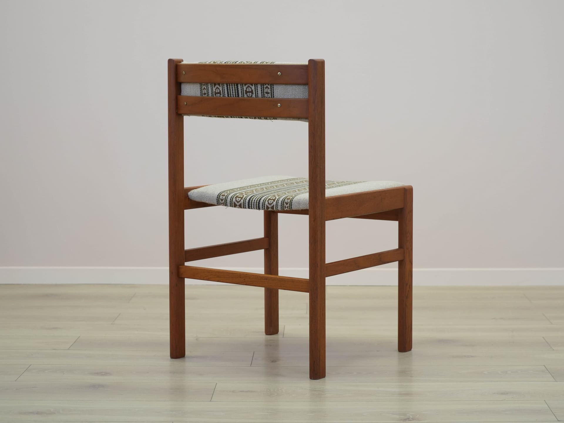 komplet dwóch krzeseł, teak brązowy, tkanina beżowa, Dania, lata 70. - 305507