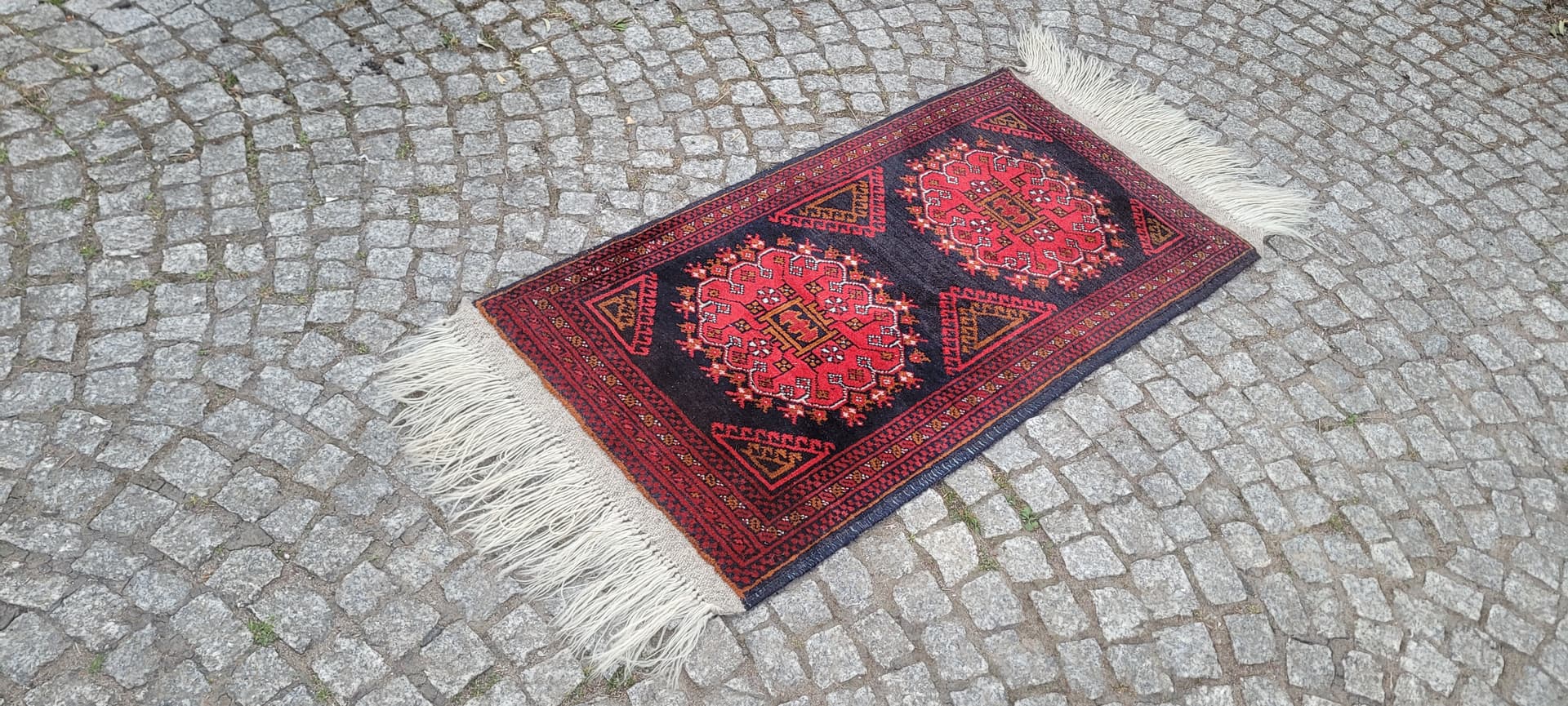 Rug Beluch, 135x56 cm, red black, wool, Afghanistan, 1970s. - 305555