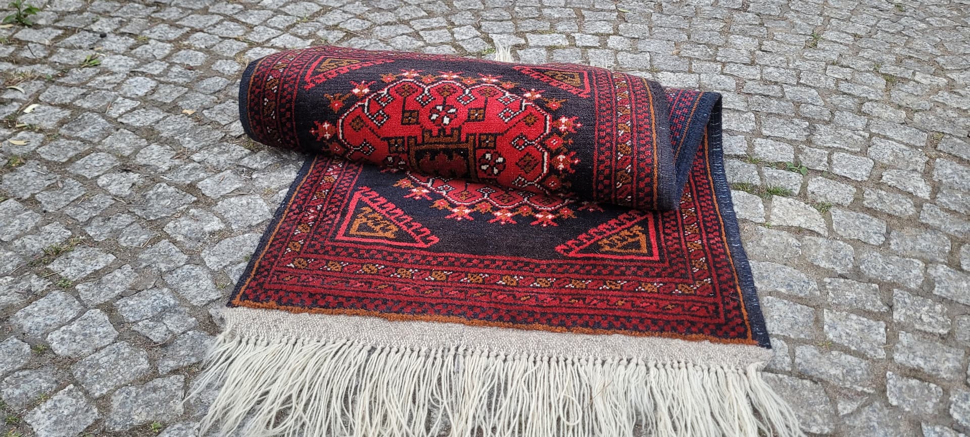 Rug Beluch, 135x56 cm, red black, wool, Afghanistan, 1970s. - 305548