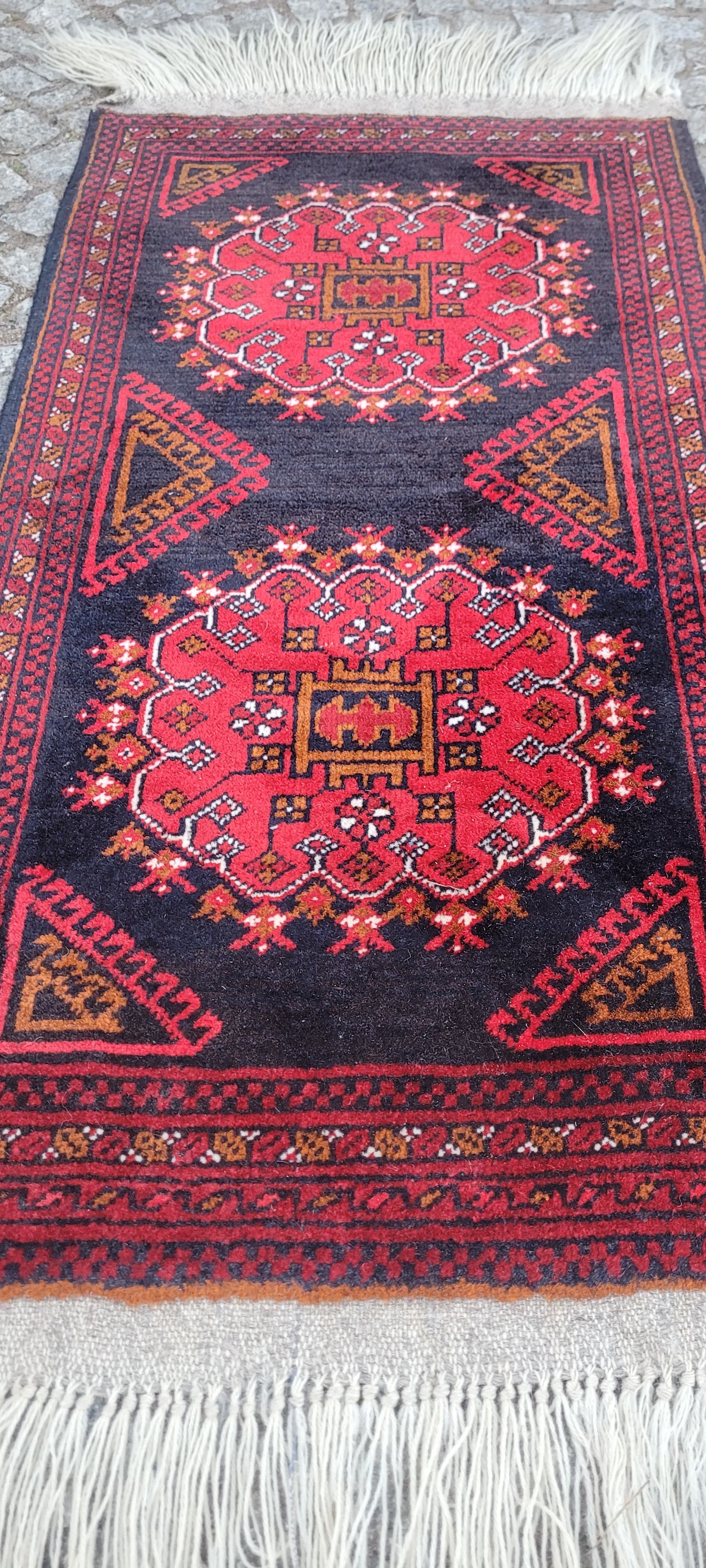 Rug Beluch, 135x56 cm, red black, wool, Afghanistan, 1970s. - 305547