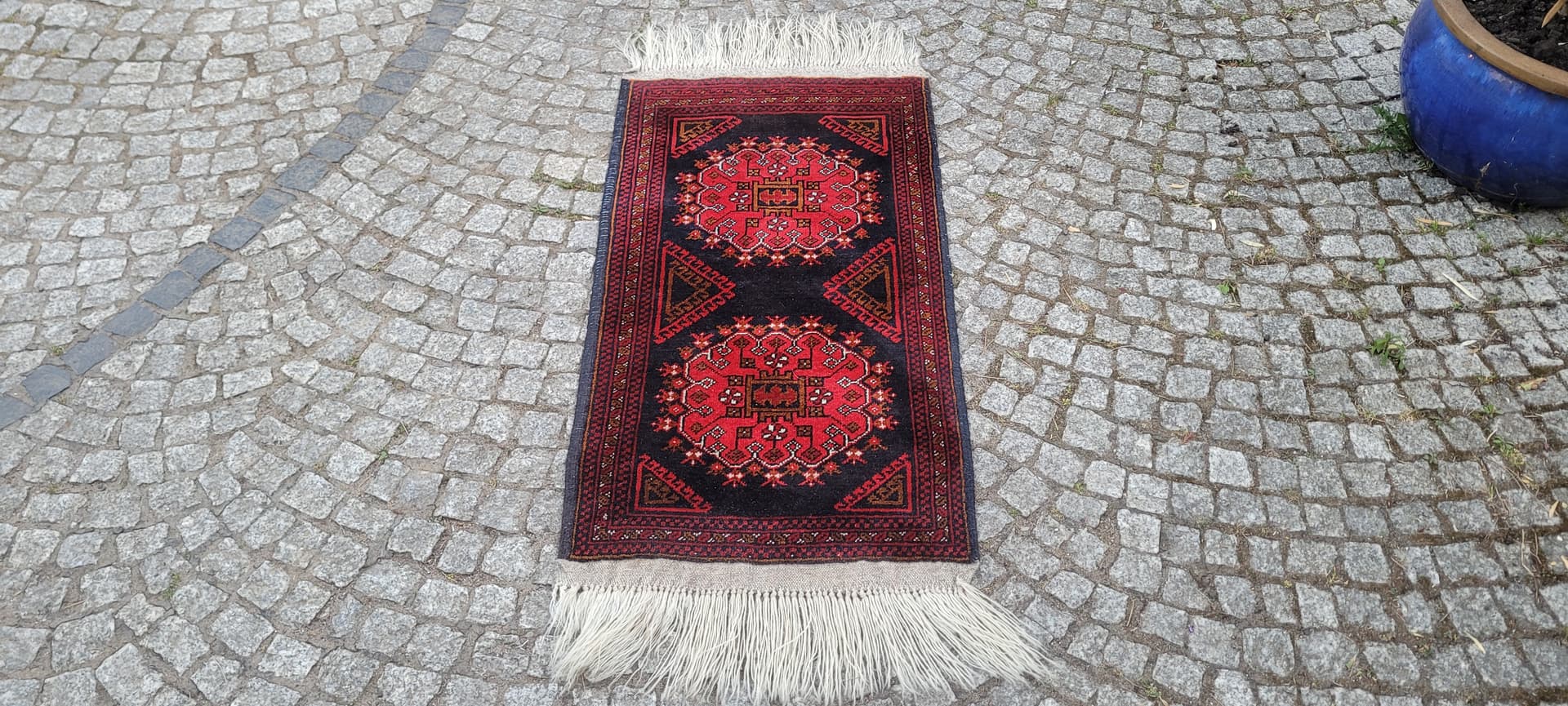 Rug Beluch, 135x56 cm, red black, wool, Afghanistan, 1970s. - 305553