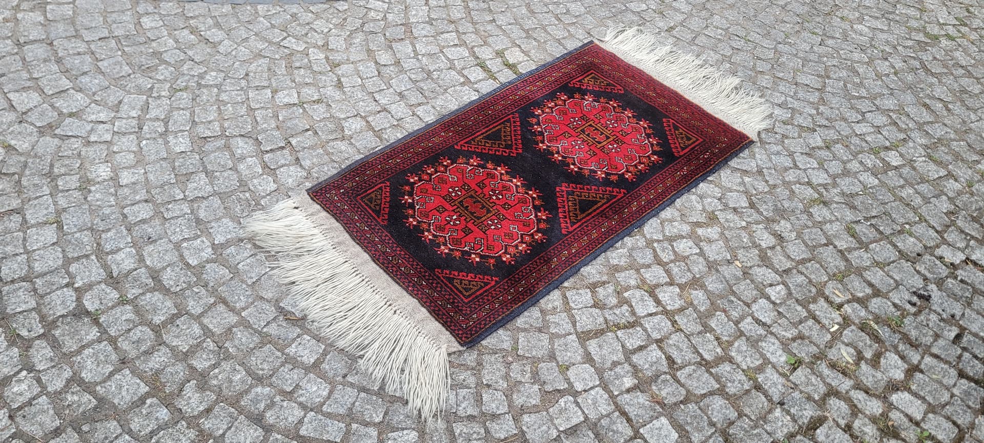 Rug Beluch, 135x56 cm, red black, wool, Afghanistan, 1970s. - 305556
