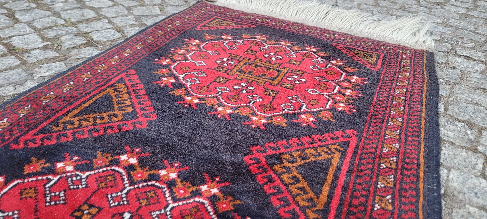 Rug Beluch, 135x56 cm, red black, wool, Afghanistan, 1970s. - 305549