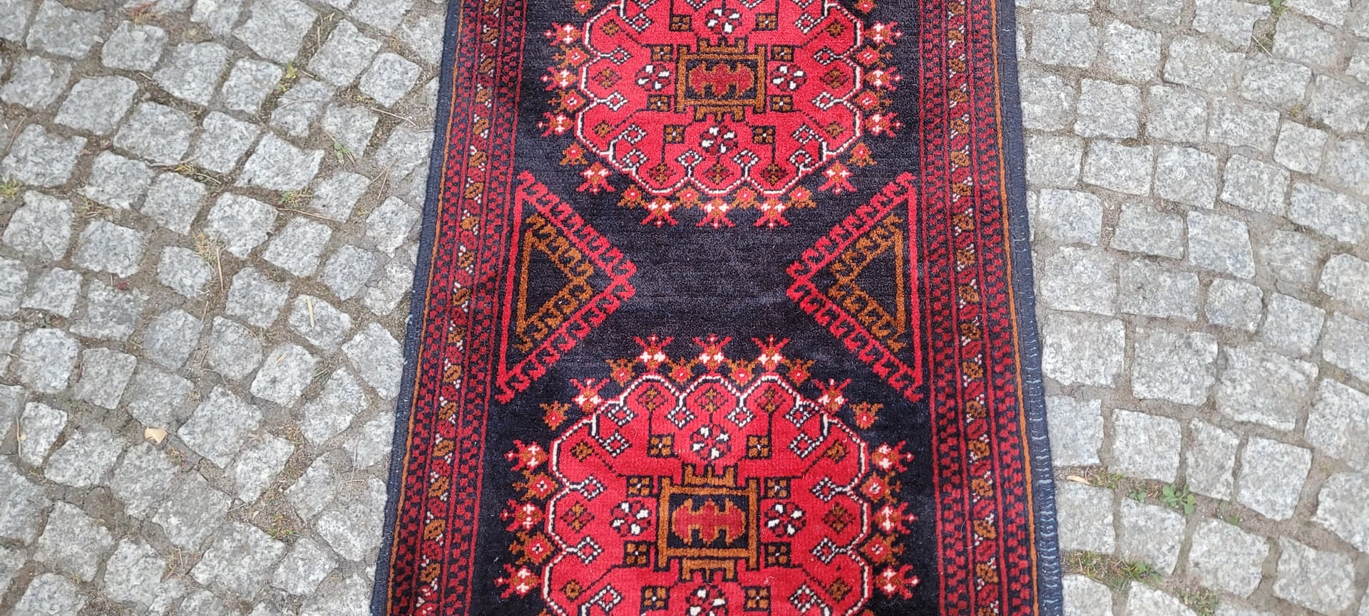 Rug Beluch, 135x56 cm, red black, wool, Afghanistan, 1970s. - 305554