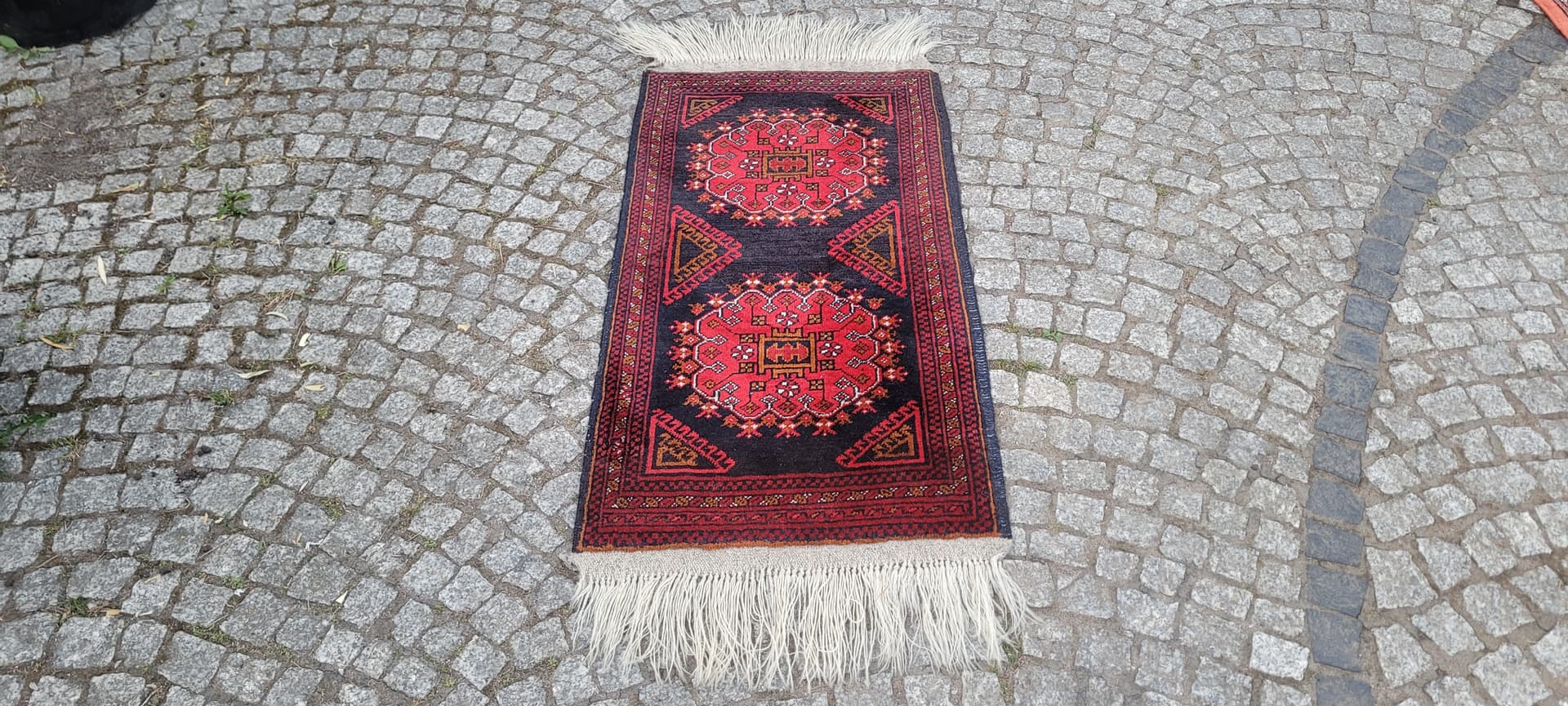 Rug Beluch, 135x56 cm, red black, wool, Afghanistan, 1970s. - 305552
