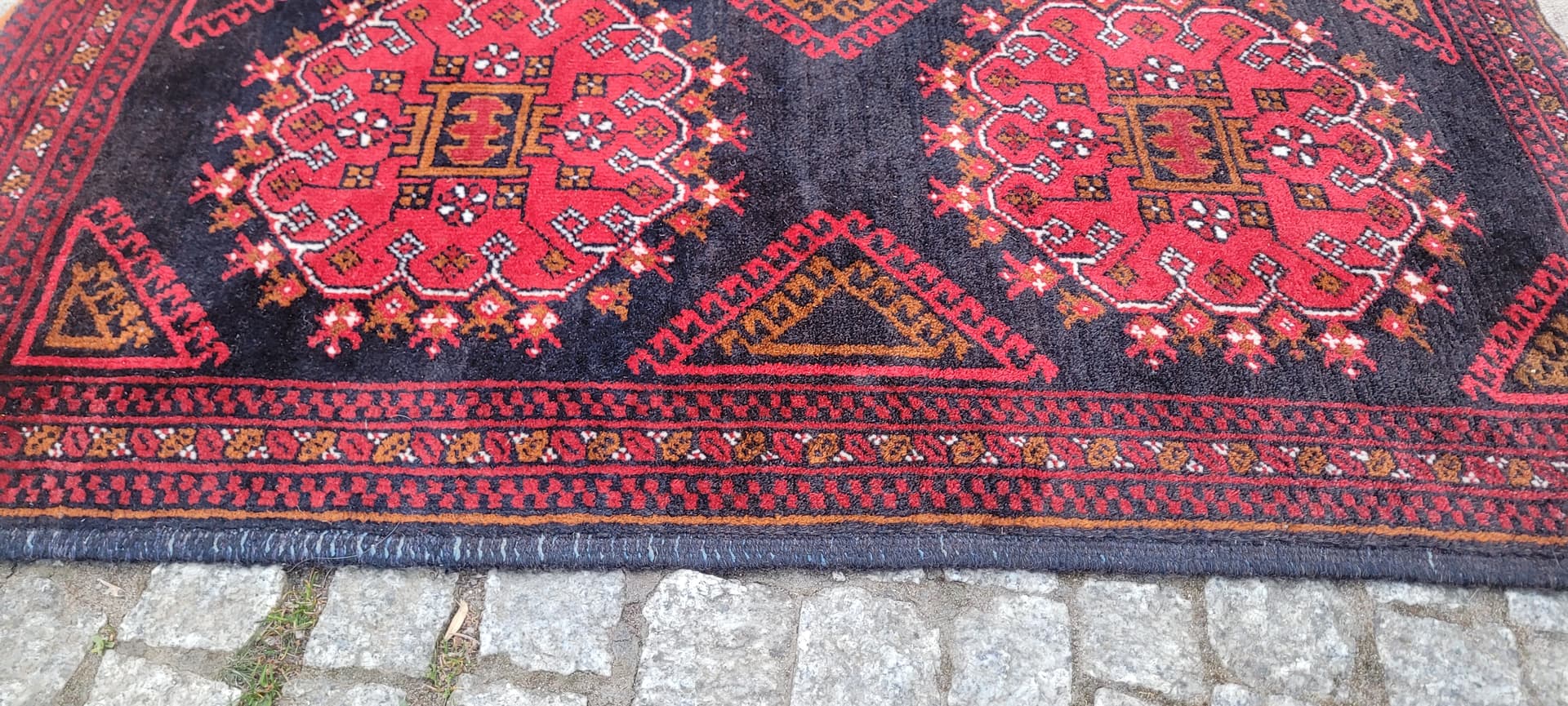 Rug Beluch, 135x56 cm, red black, wool, Afghanistan, 1970s. - 305559