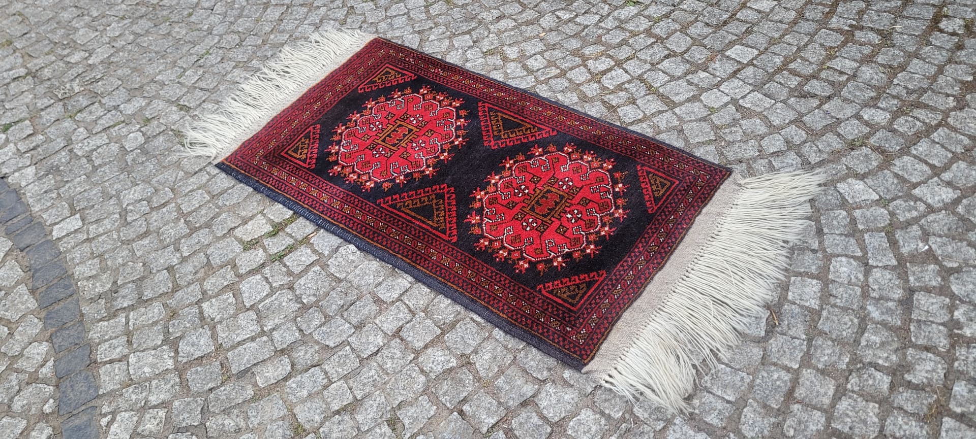 Rug Beluch, 135x56 cm, red black, wool, Afghanistan, 1970s. - 305550