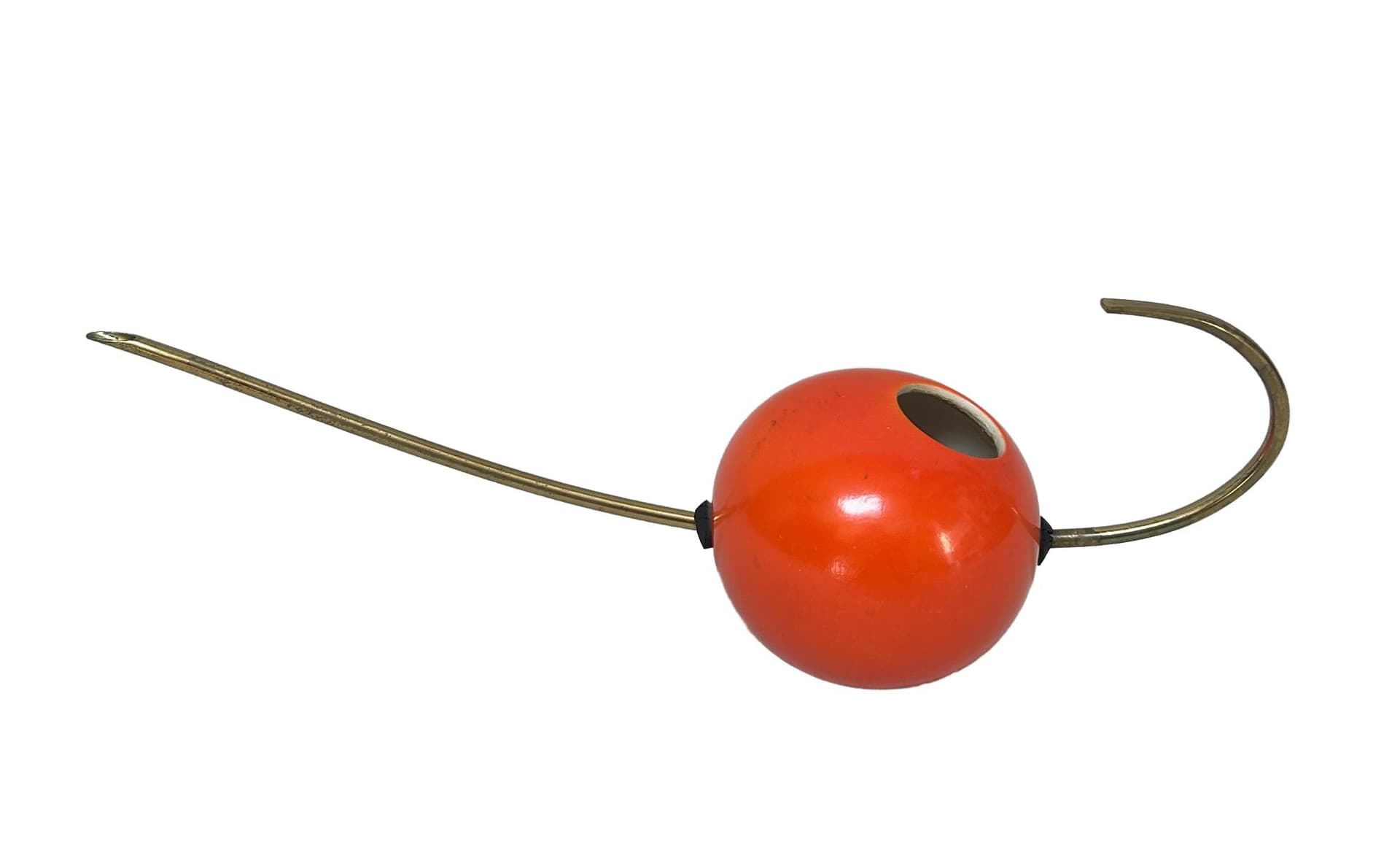 Watering can, orange ceramic, brass, by F. Dienes, 1950s.