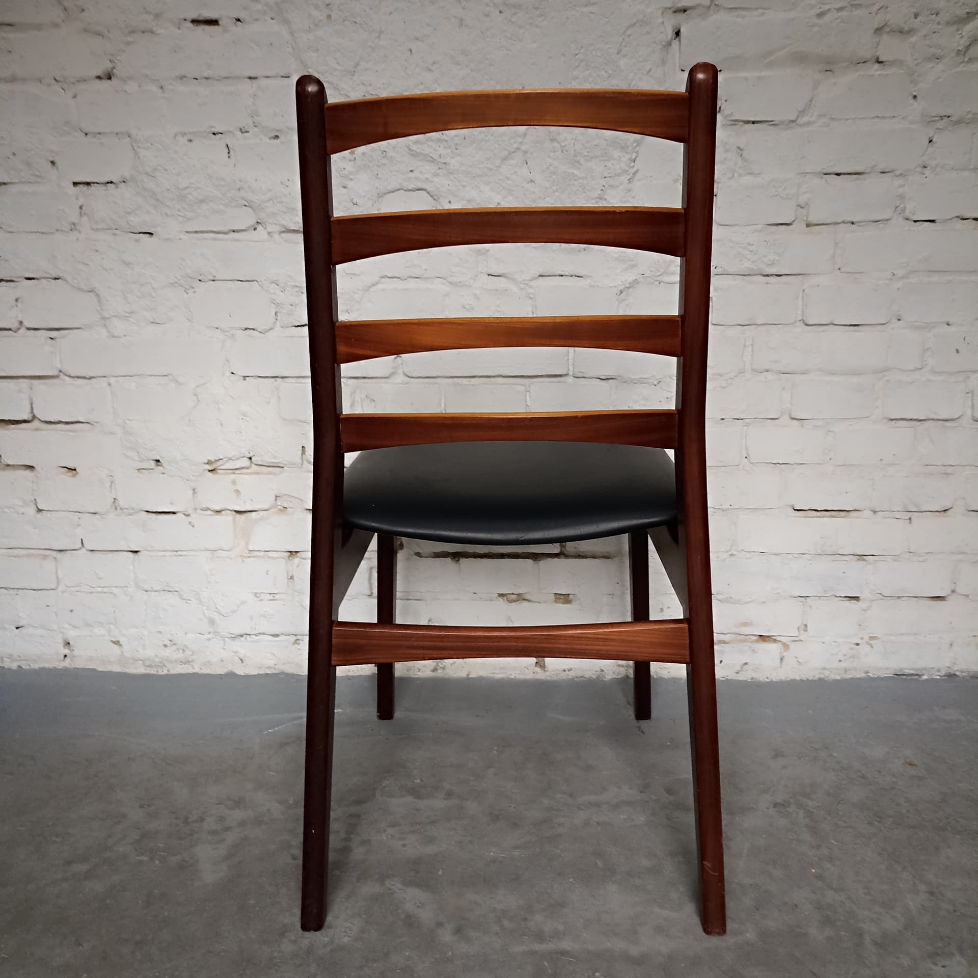 Chair, brown wood, black faux leather, Germany, 1970s. - 305631