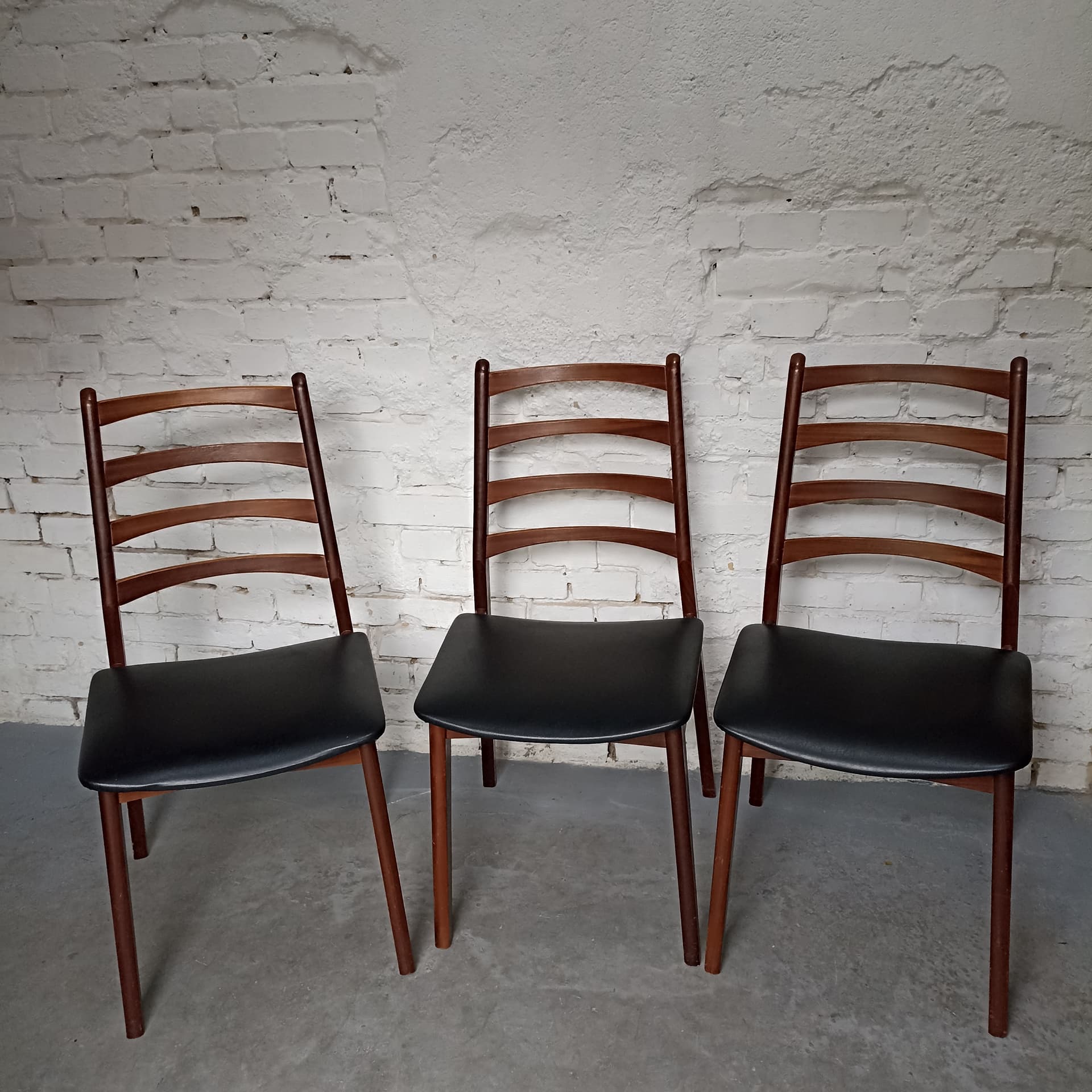 Chair, brown wood, black faux leather, Germany, 1970s. - 305627