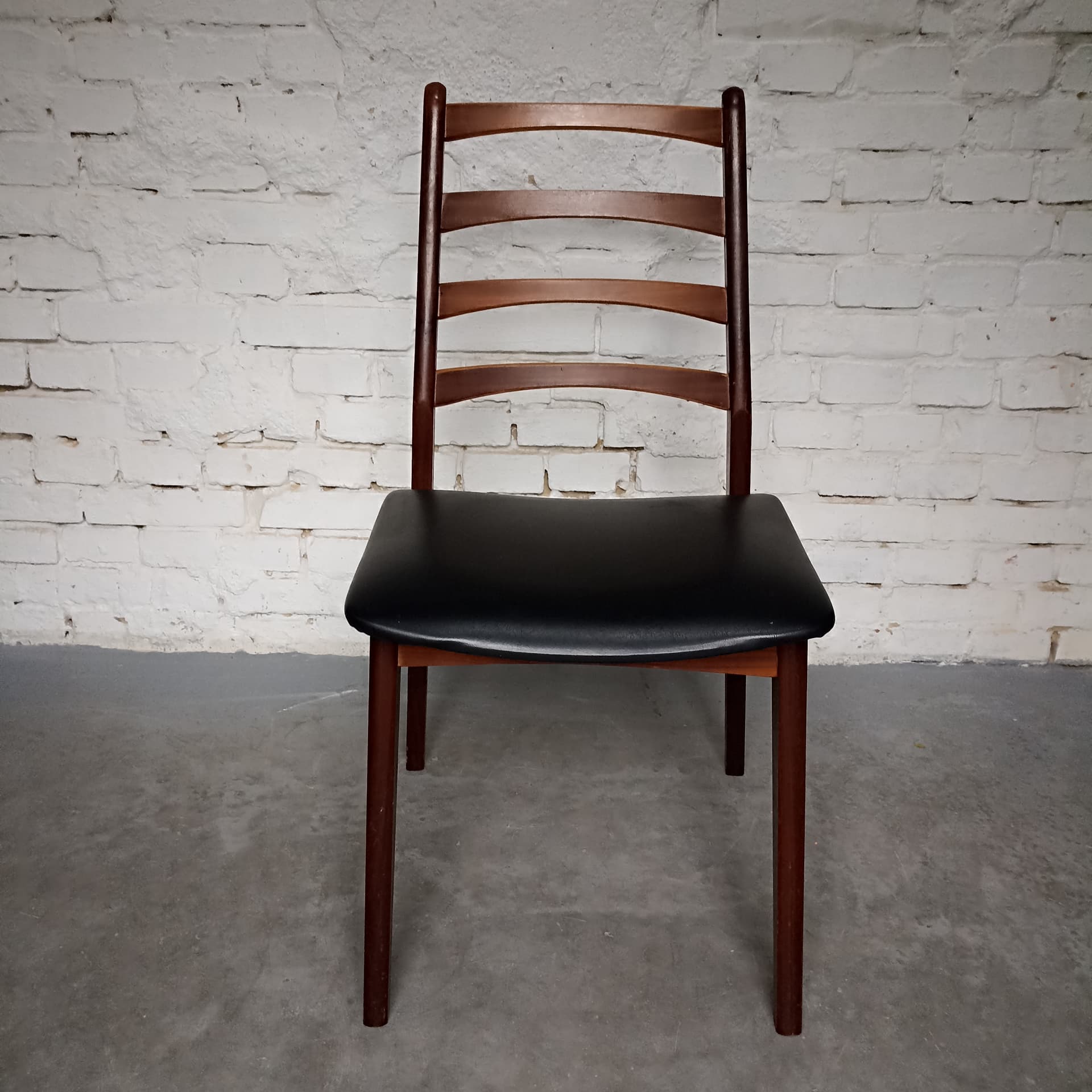 Chair, brown wood, black faux leather, Germany, 1970s. - 305628