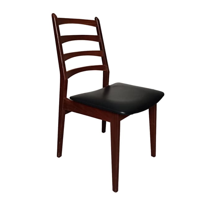 Chair, brown wood, black faux leather, Germany, 1970s. - DIMENSION