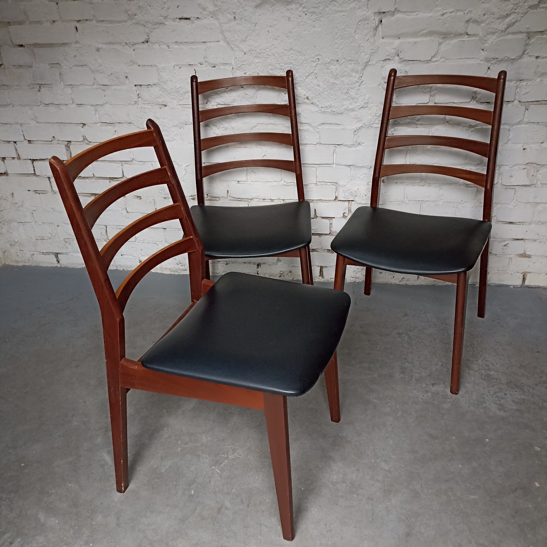 Chair, brown wood, black faux leather, Germany, 1970s. - 305629