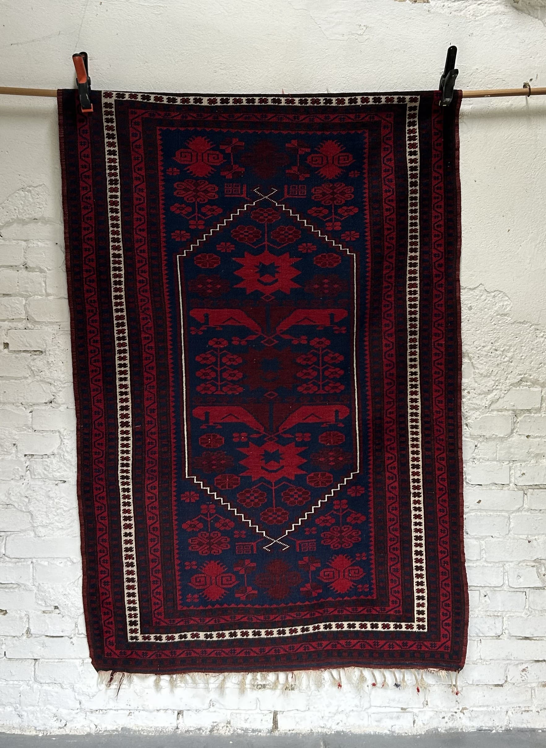 Oriental rug 112x180 cm, blue red wool, 1970s. - 305648