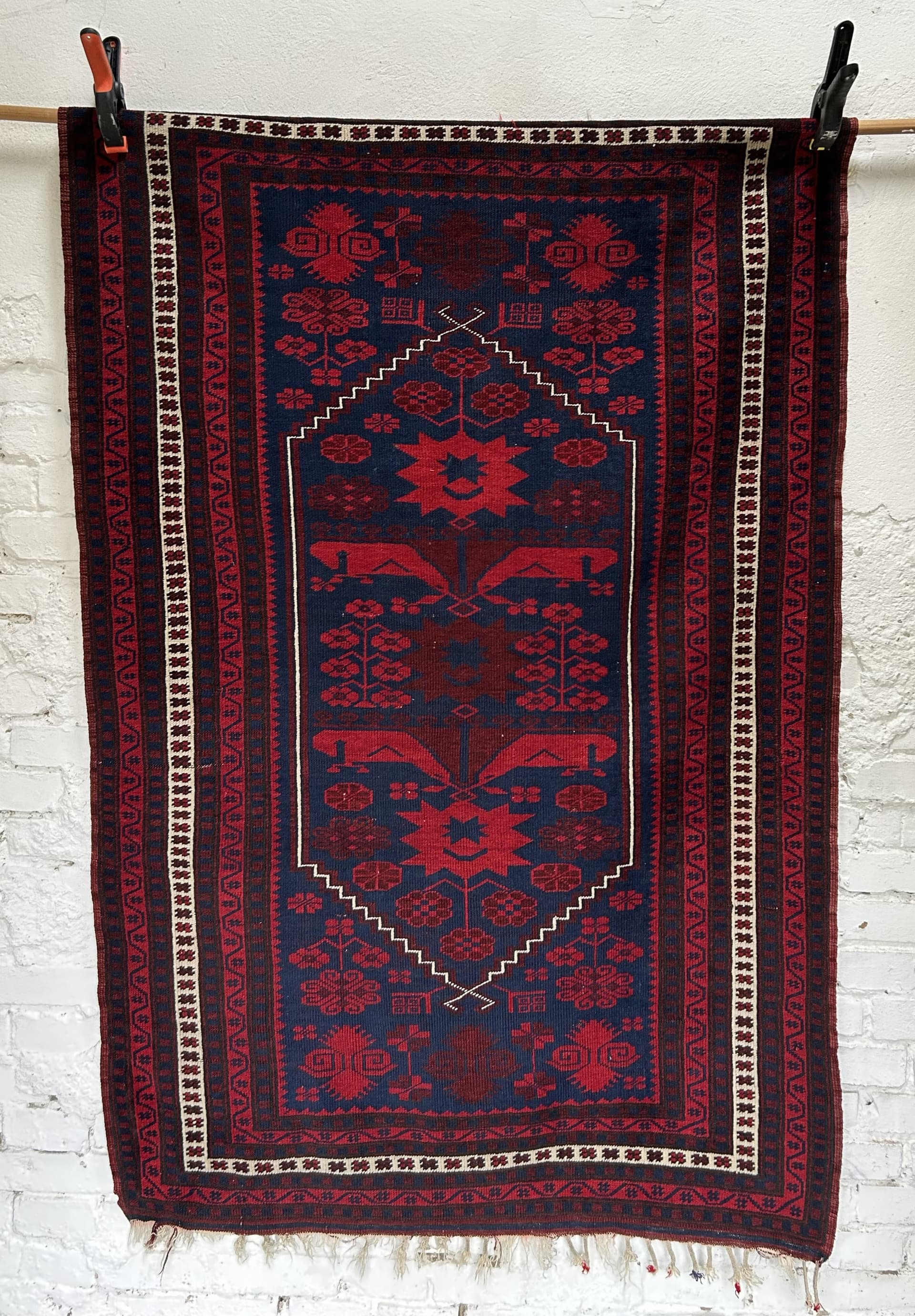 Oriental rug 112x180 cm, blue red wool, 1970s. - 305649