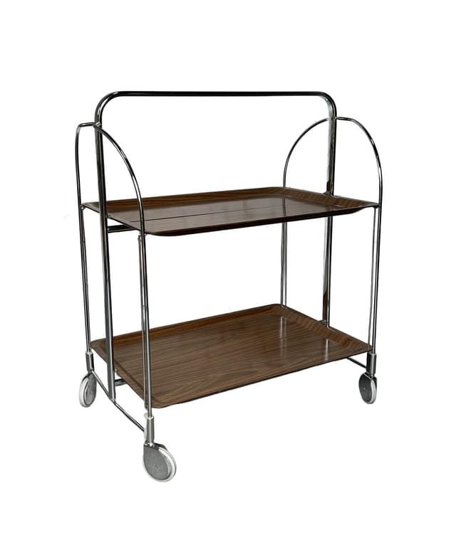Folding bar cart, Bauhaus, brown plywood, chromed steel, 1970s. - DIMENSION