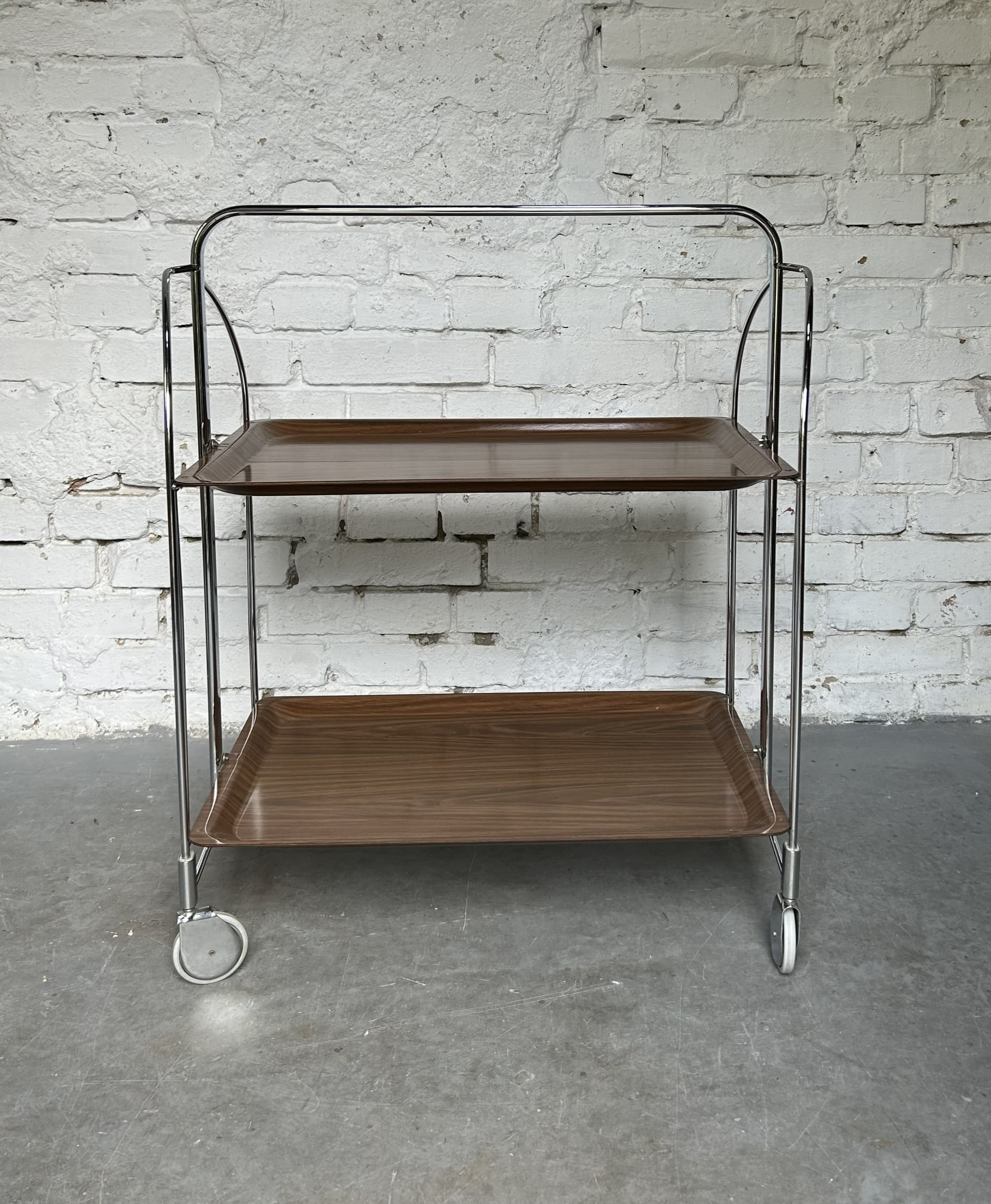 Folding bar cart, Bauhaus, brown plywood, chromed steel, 1970s. - 305669