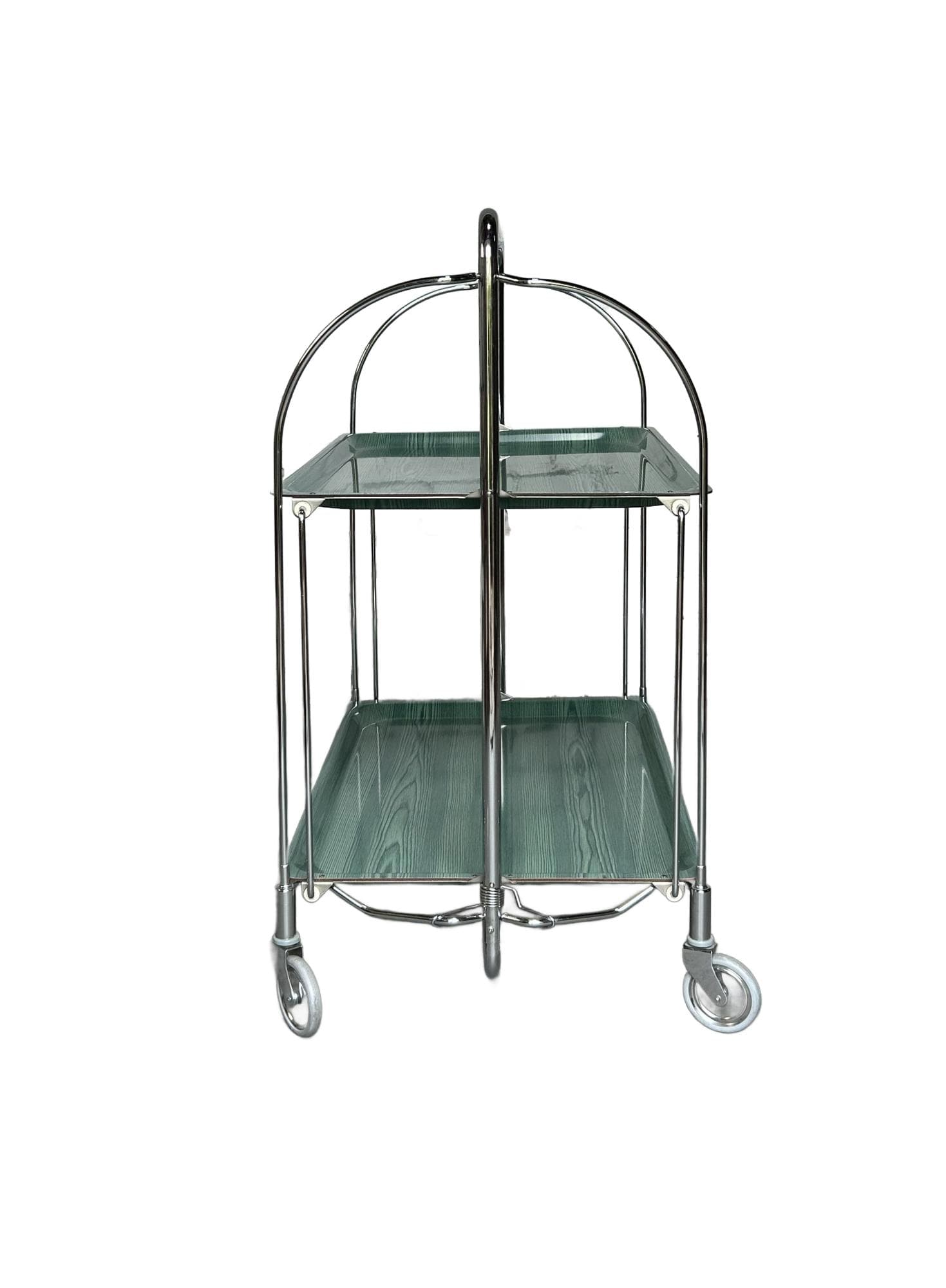 Folding Bar Cart Bauhaus, green plywood, chrome, 1980s.