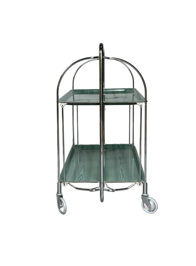 Folding Bar Cart Bauhaus, green plywood, chrome, 1980s. - DIMENSION