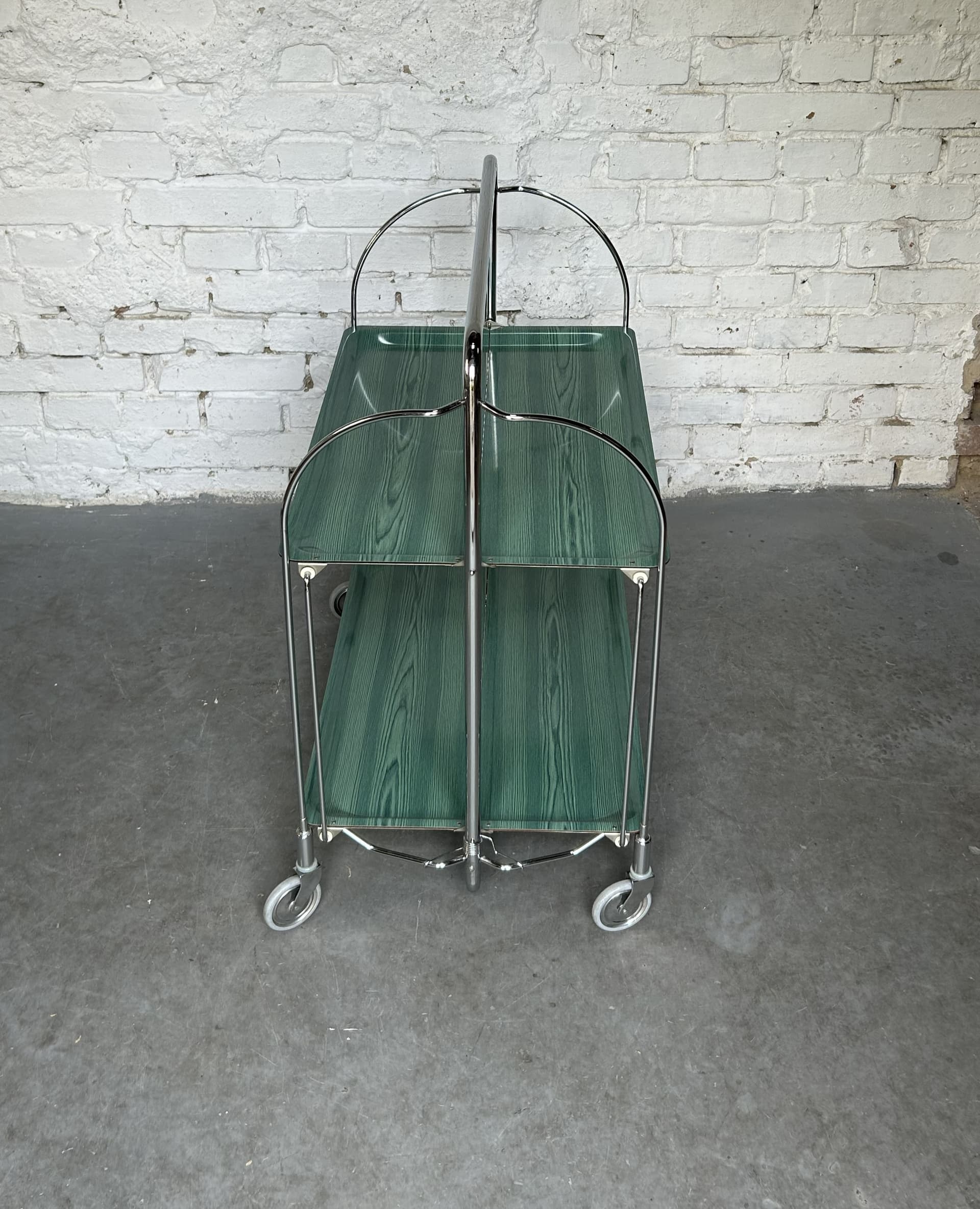 Folding Bar Cart Bauhaus, green plywood, chrome, 1980s. - 305680
