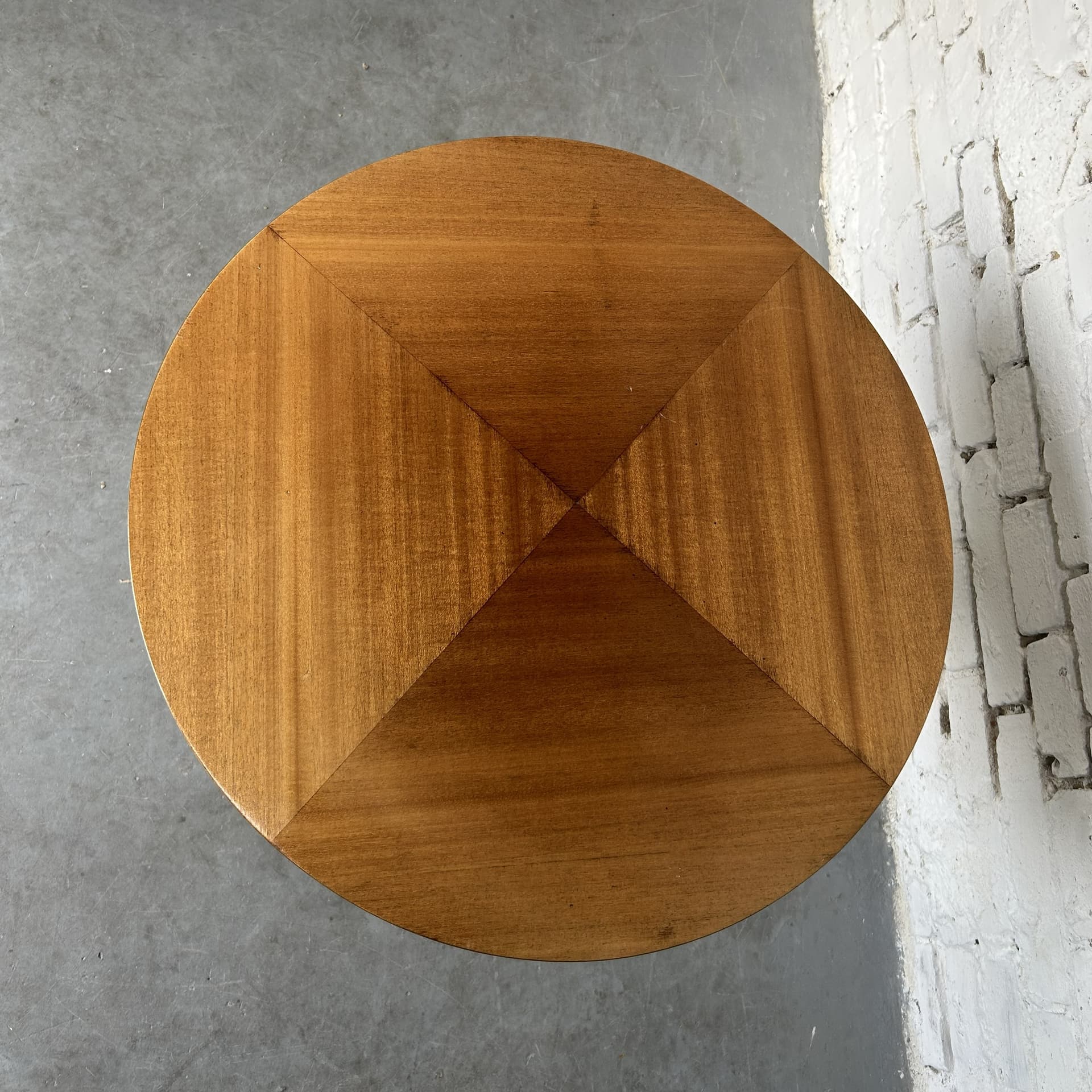 Round side table, brown wood, silver chrome, 1970s. - 305688