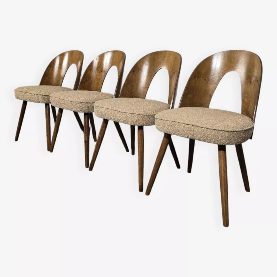Set of four chairs, brown plywood, beige oak, by A. Suman, Tatra Nabytok, Czechoslovakia, 1960s. - 305705