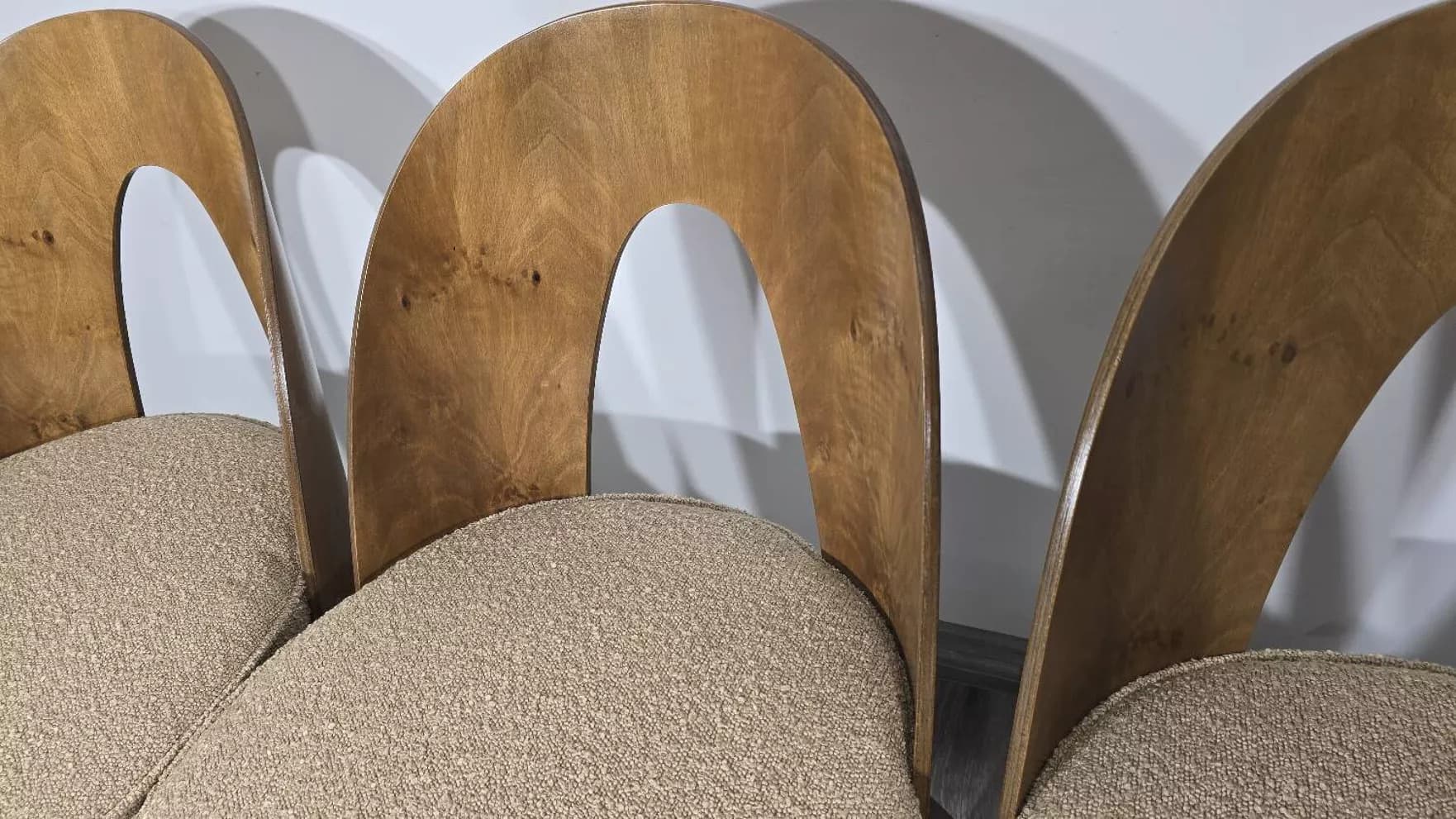 Set of four chairs, brown plywood, beige oak, by A. Suman, Tatra Nabytok, Czechoslovakia, 1960s. - 305707