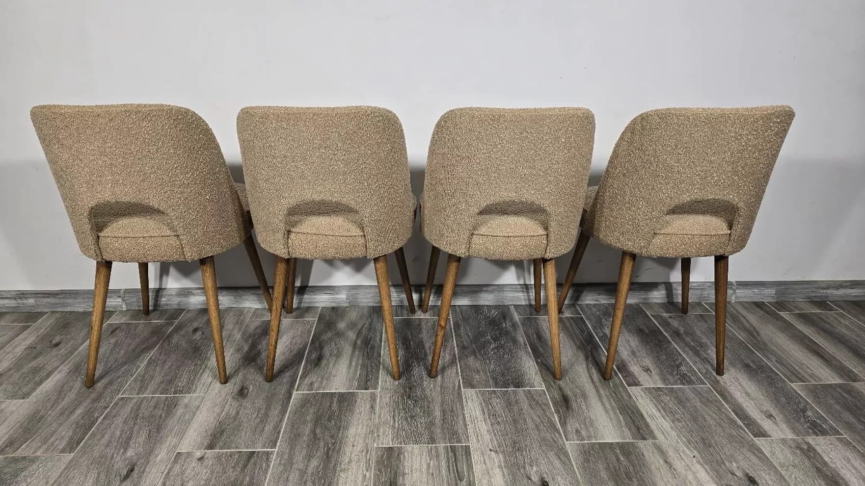 Set of four chairs, beige bouclé, oak, by O. Haerdtl, Tatra Nabytok, Czechoslovakia, 1960s. - 305731