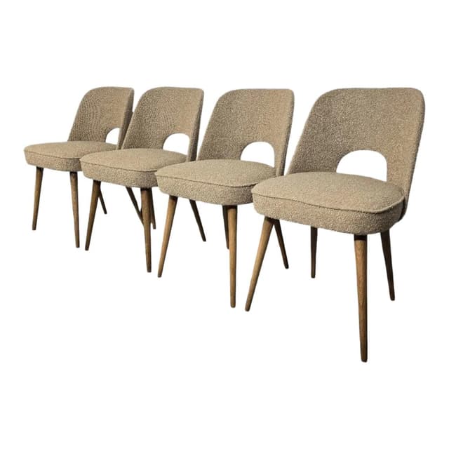 Set of four chairs, beige bouclé, oak, by O. Haerdtl, Tatra Nabytok, Czechoslovakia, 1960s. - DIMENSION