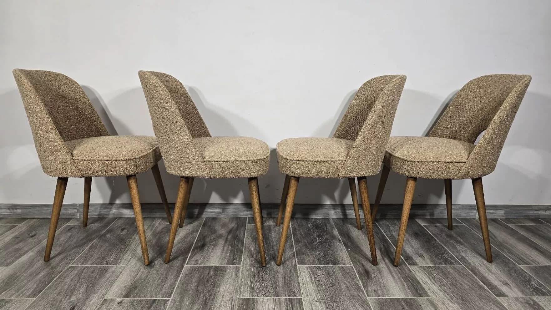Set of four chairs, beige bouclé, oak, by O. Haerdtl, Tatra Nabytok, Czechoslovakia, 1960s. - 305732
