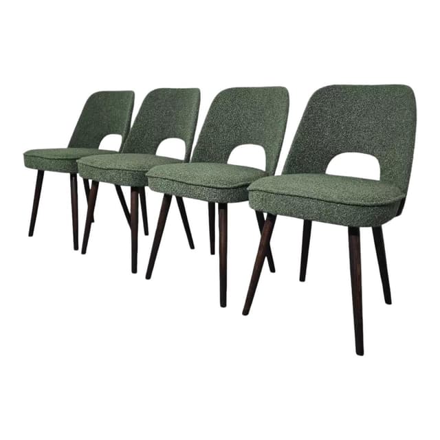 Set of four chairs, green bouclé, brown oak, by O. Haerdtl, Tatra Nabytok, Czechoslovakia, 1960s. - DIMENSION