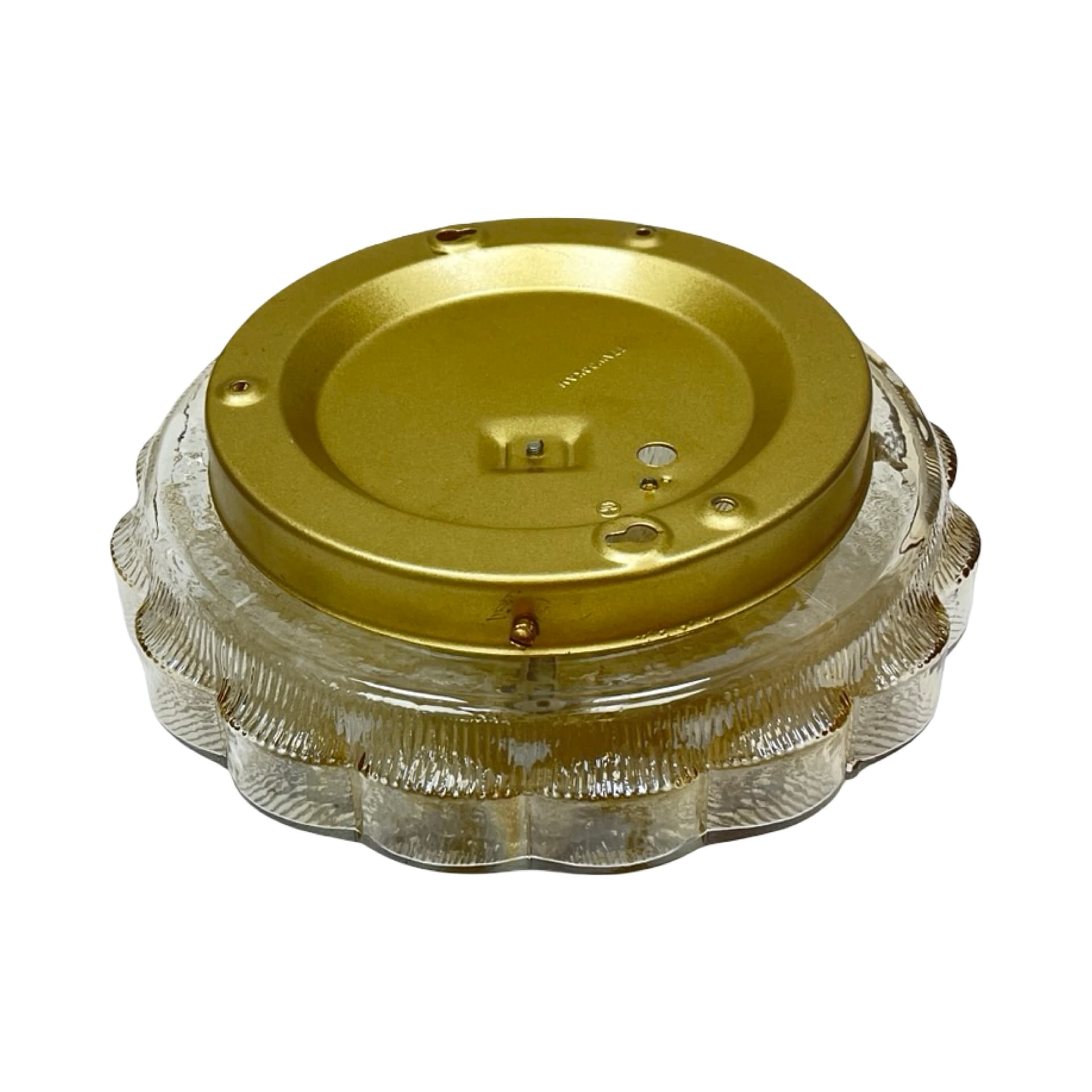 Ceiling light model 65282, amber glass, gold metal, HP Leuchten, Germany, 1970s. - 305768