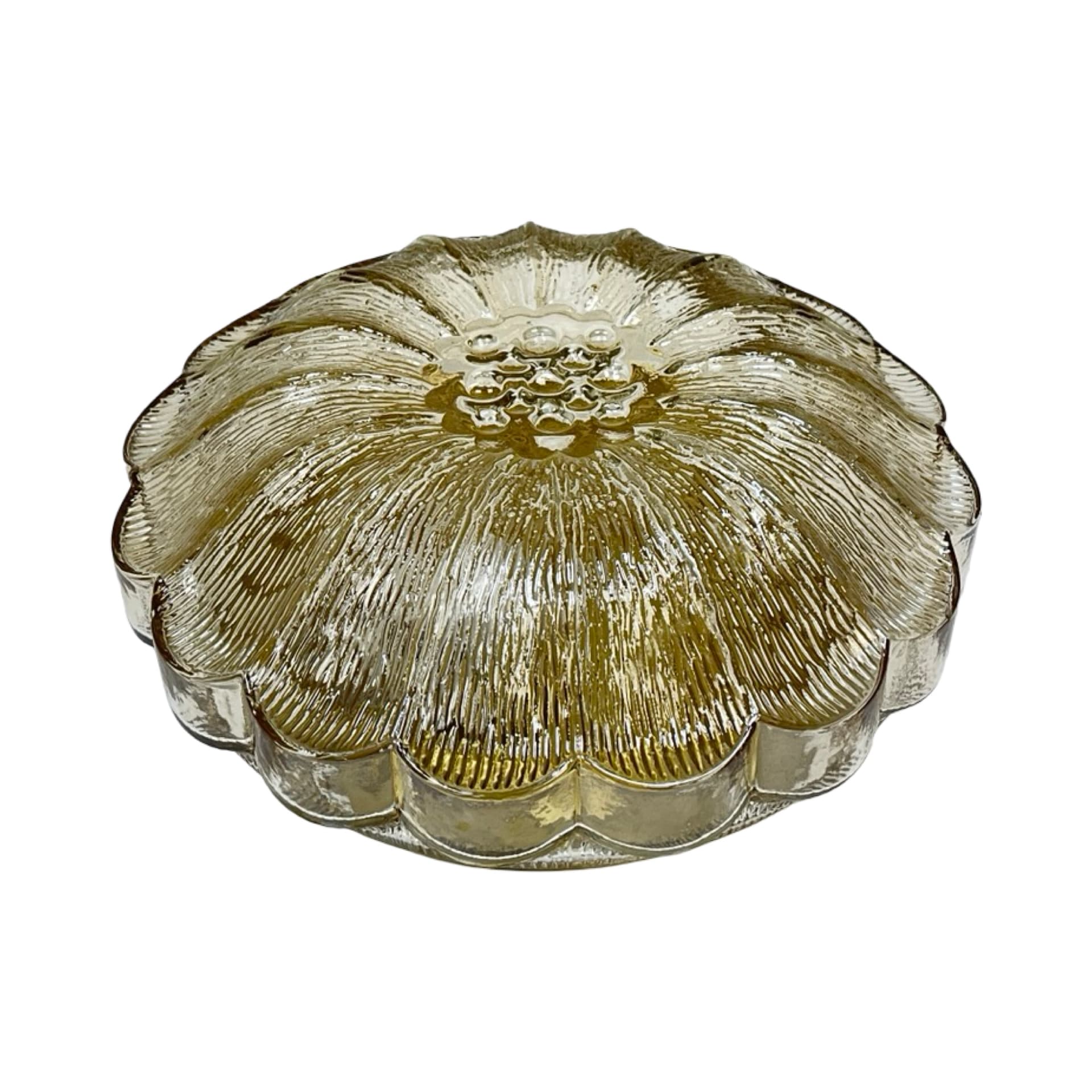Ceiling light model 65282, amber glass, gold metal, HP Leuchten, Germany, 1970s. - 305767