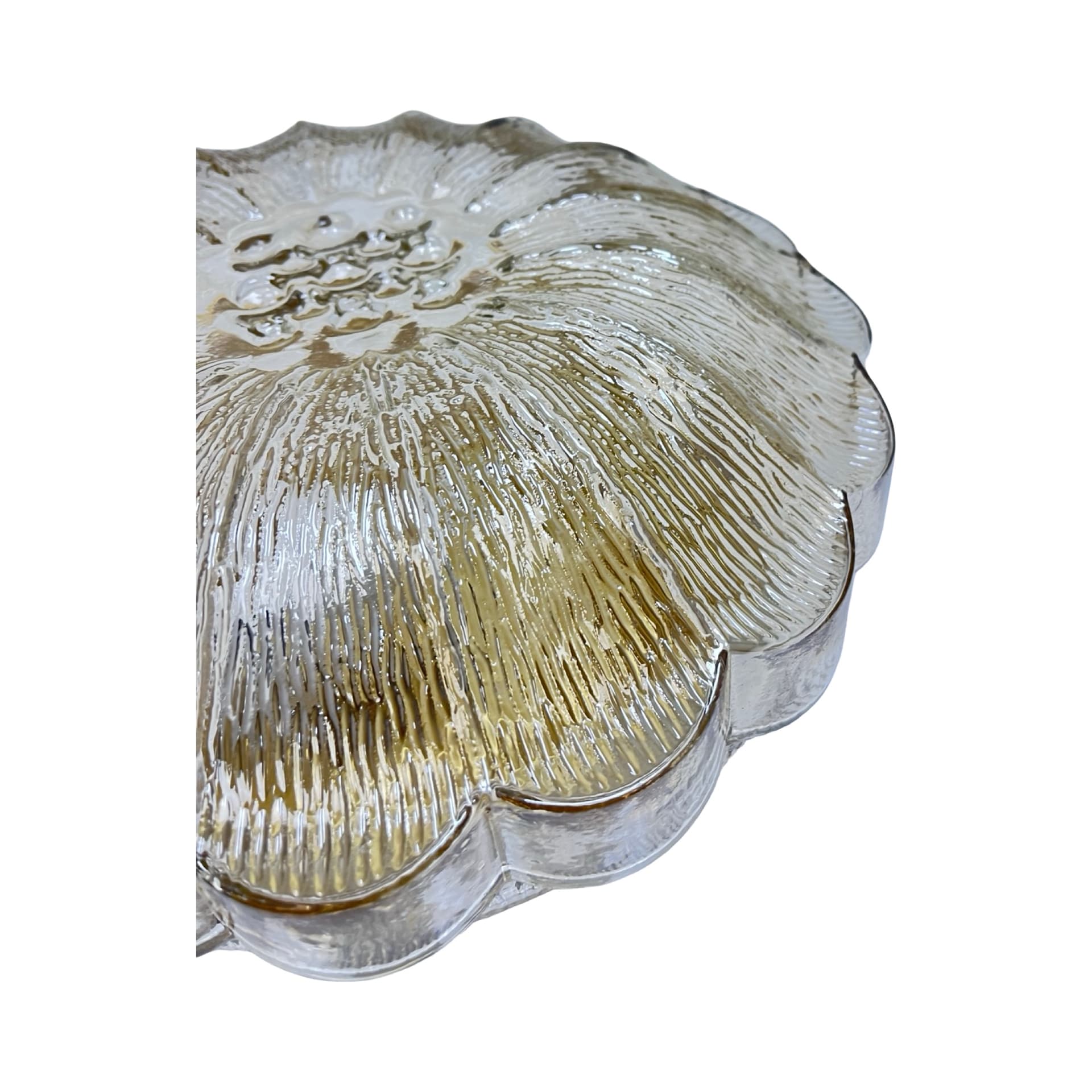 Ceiling light model 65282, amber glass, gold metal, HP Leuchten, Germany, 1970s. - 305764
