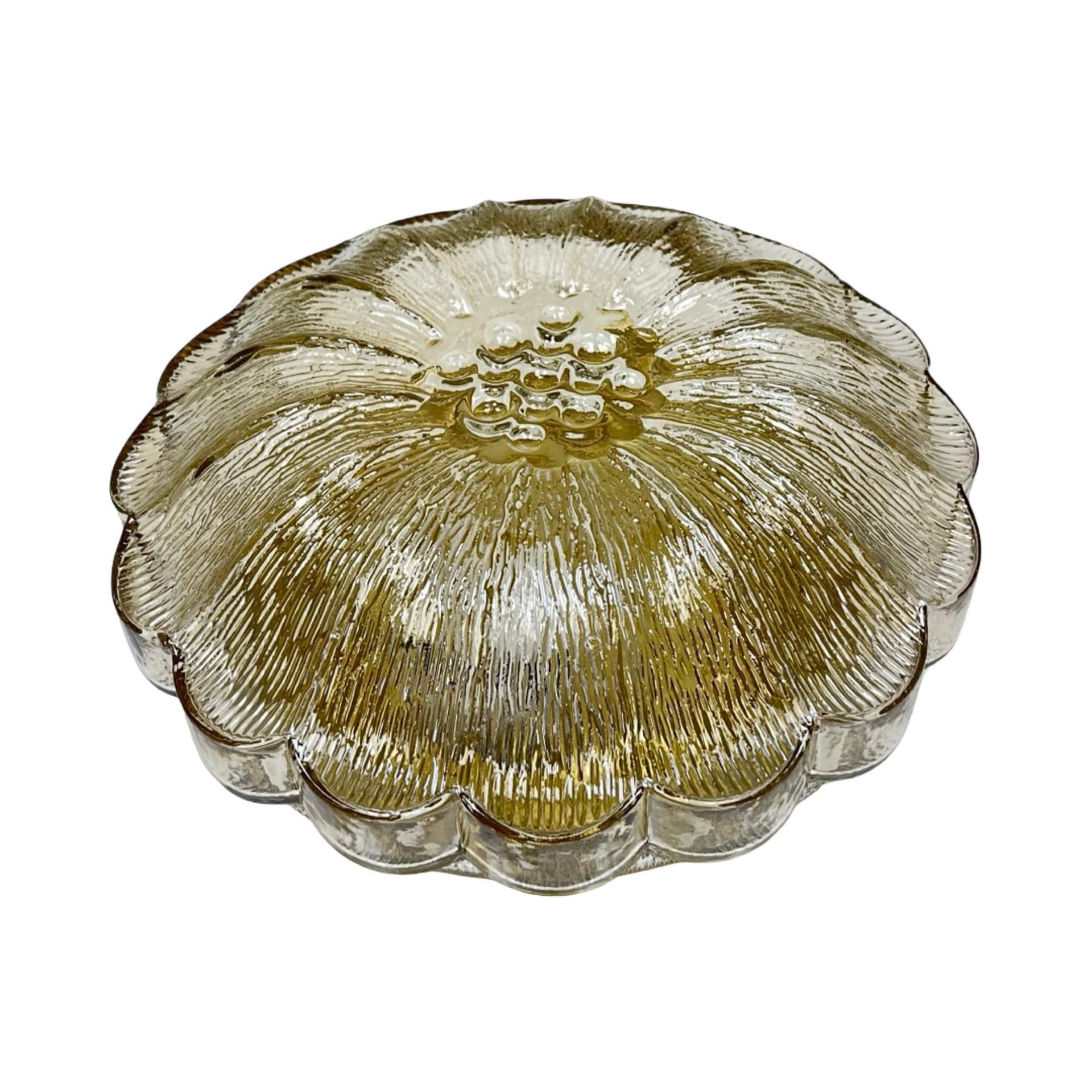 Ceiling light model 65282, amber glass, gold metal, HP Leuchten, Germany, 1970s. - 305759
