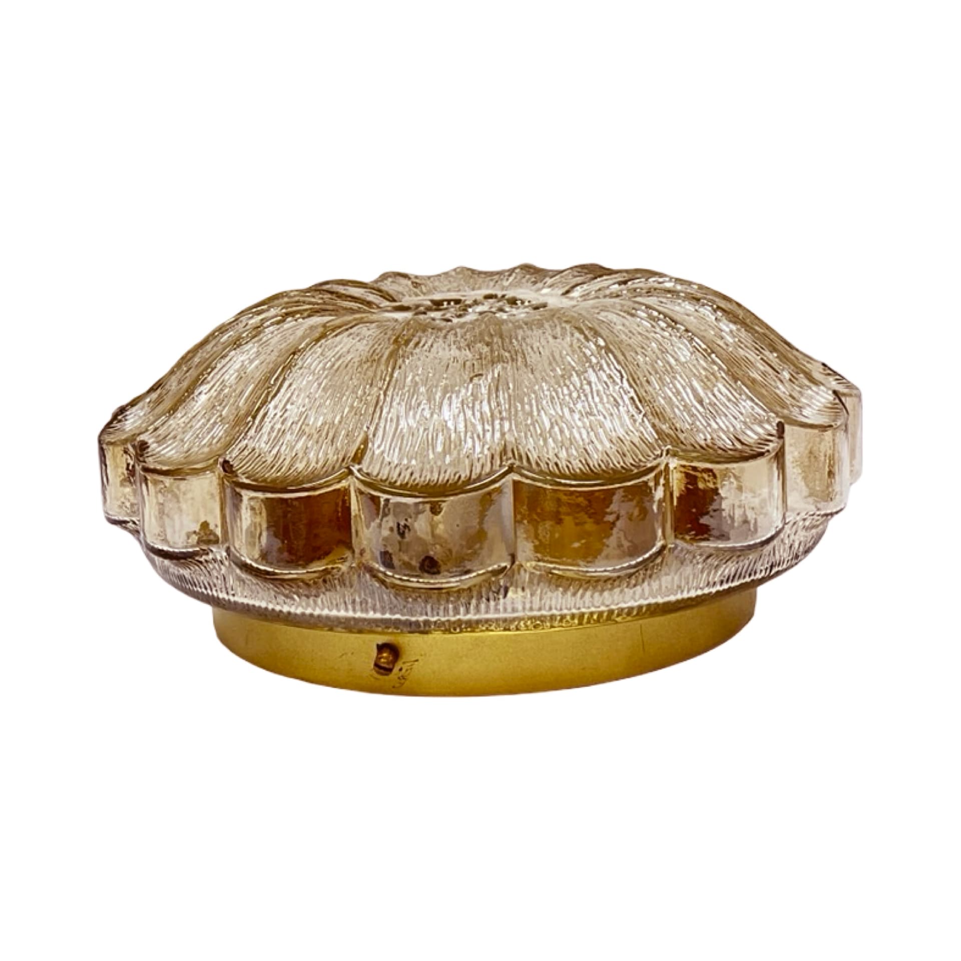 Ceiling light model 65282, amber glass, gold metal, HP Leuchten, Germany, 1970s. - 305761