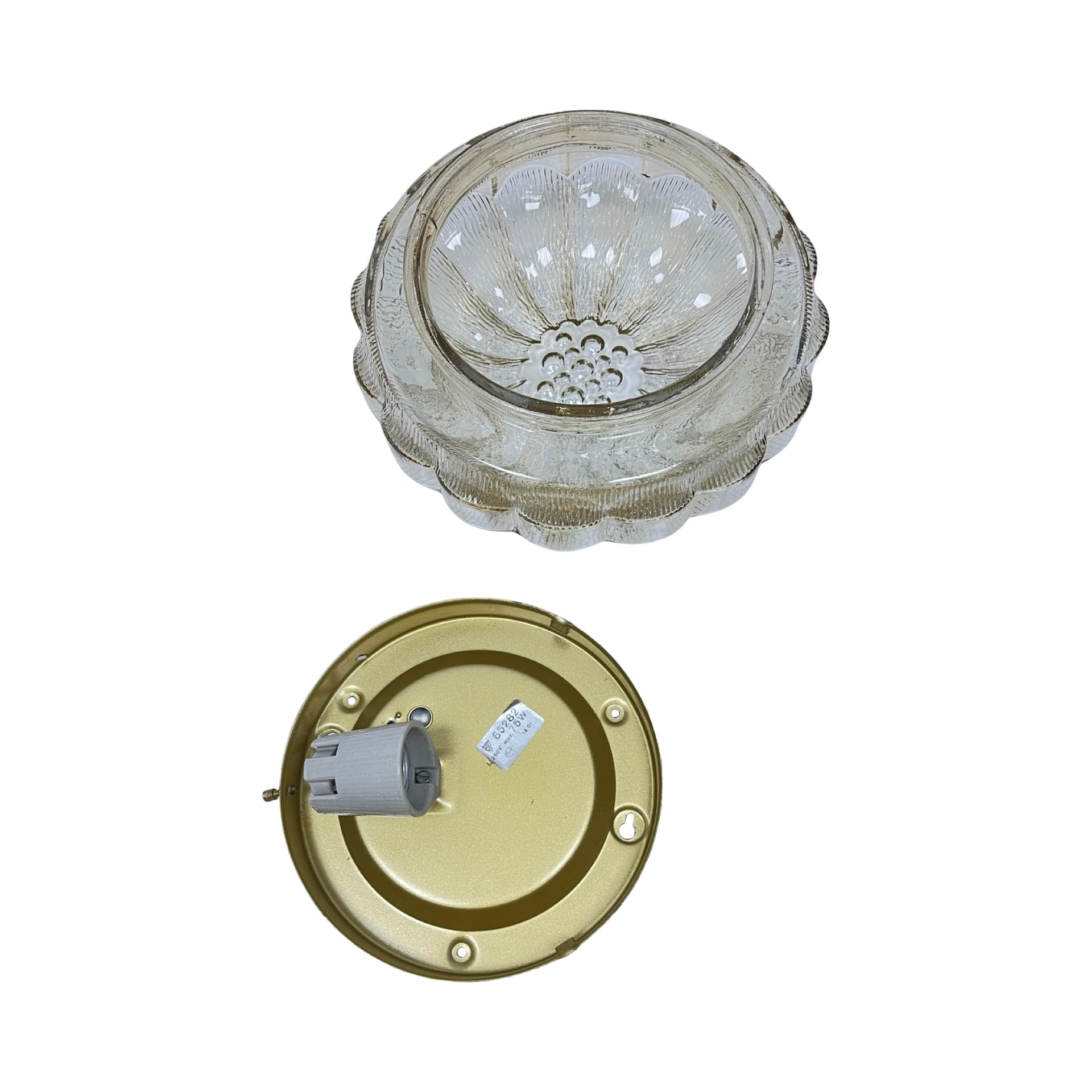 Ceiling light model 65282, amber glass, gold metal, HP Leuchten, Germany, 1970s. - 305770