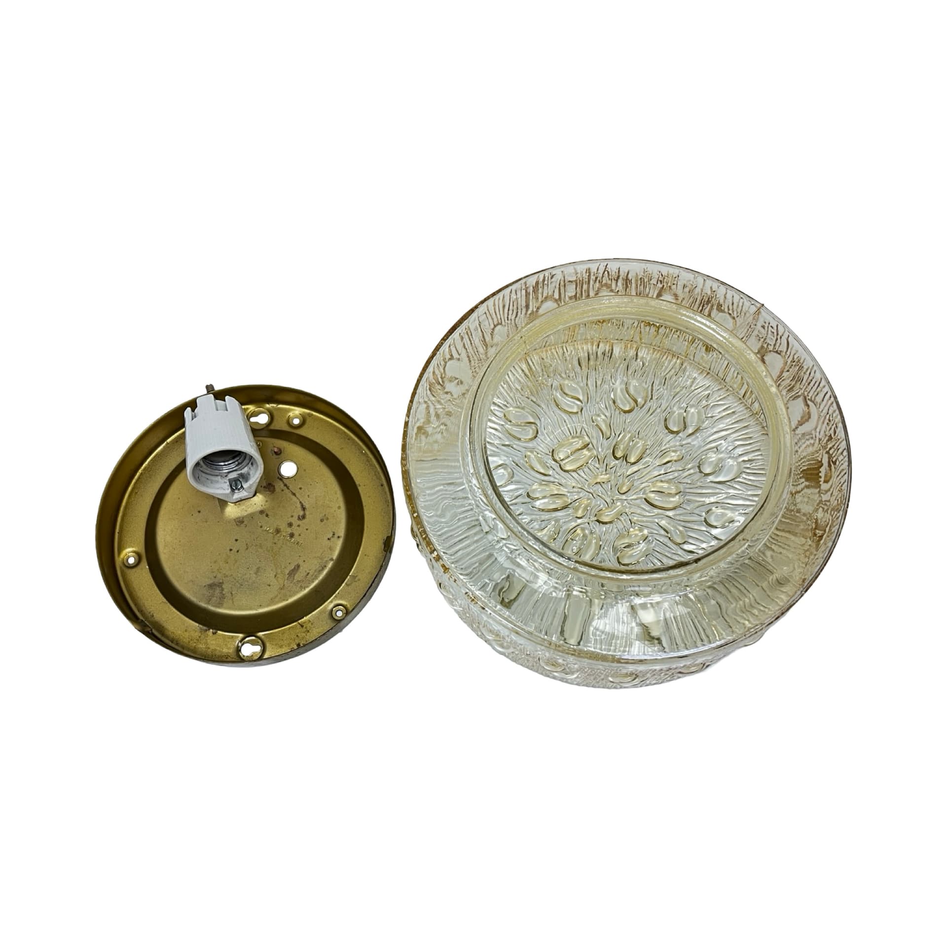 Ceiling light model 65282, amber glass, gold metal, HP Leuchten, Germany, 1970s. - 305763