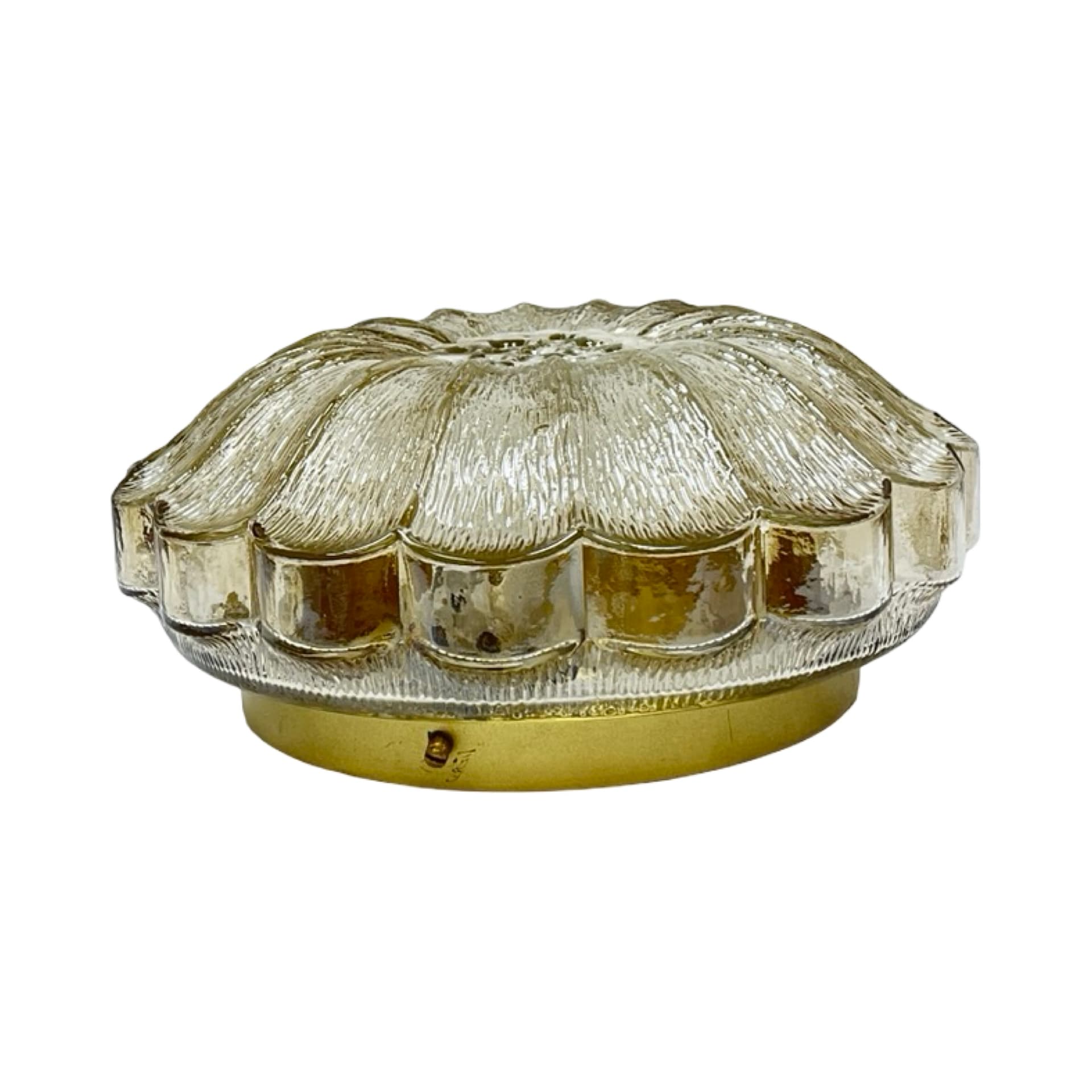 Ceiling light model 65282, amber glass, gold metal, HP Leuchten, Germany, 1970s. - 305765