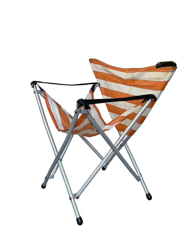 Folding chair Gadabout, orange and off-white canvas, silver aluminium, United Kingdom, 1960s. - DIMENSION