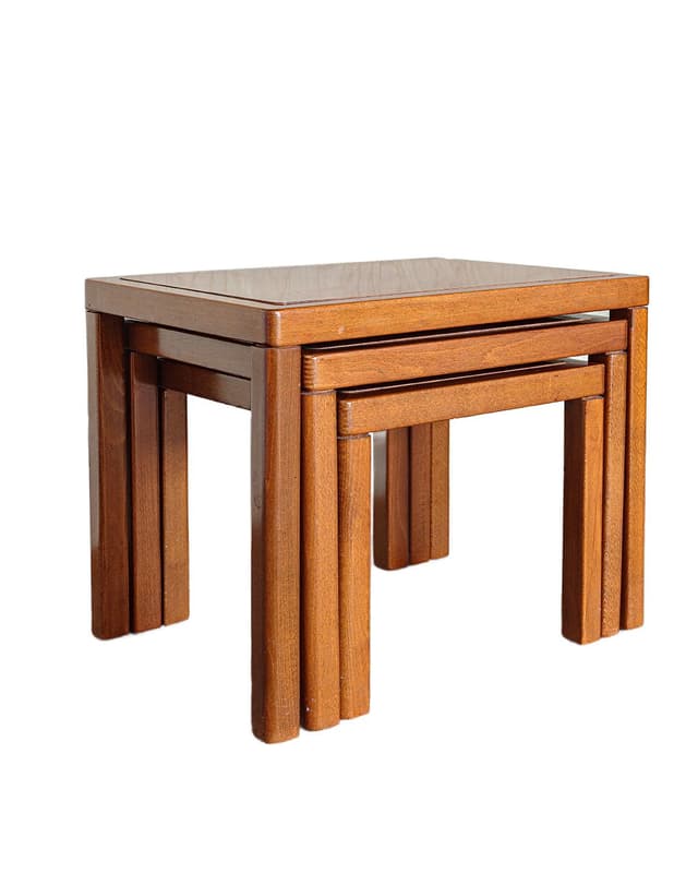 Set of three side tables, brown wood, Italy, 1980s. - DIMENSION