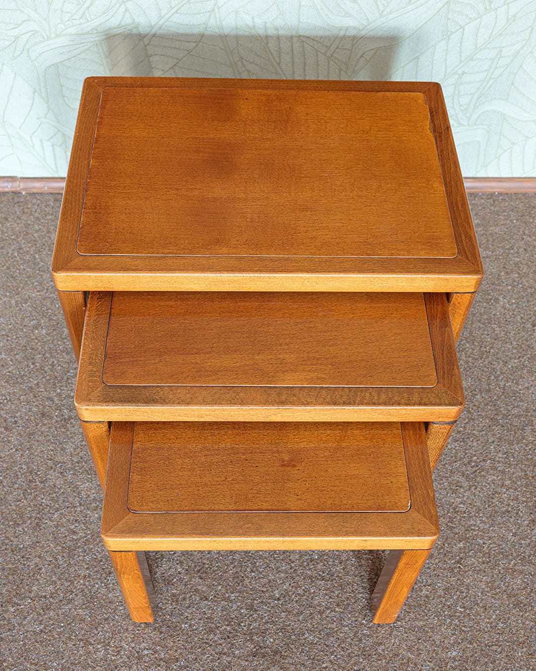Set of three side tables, brown wood, Italy, 1980s. - 305828