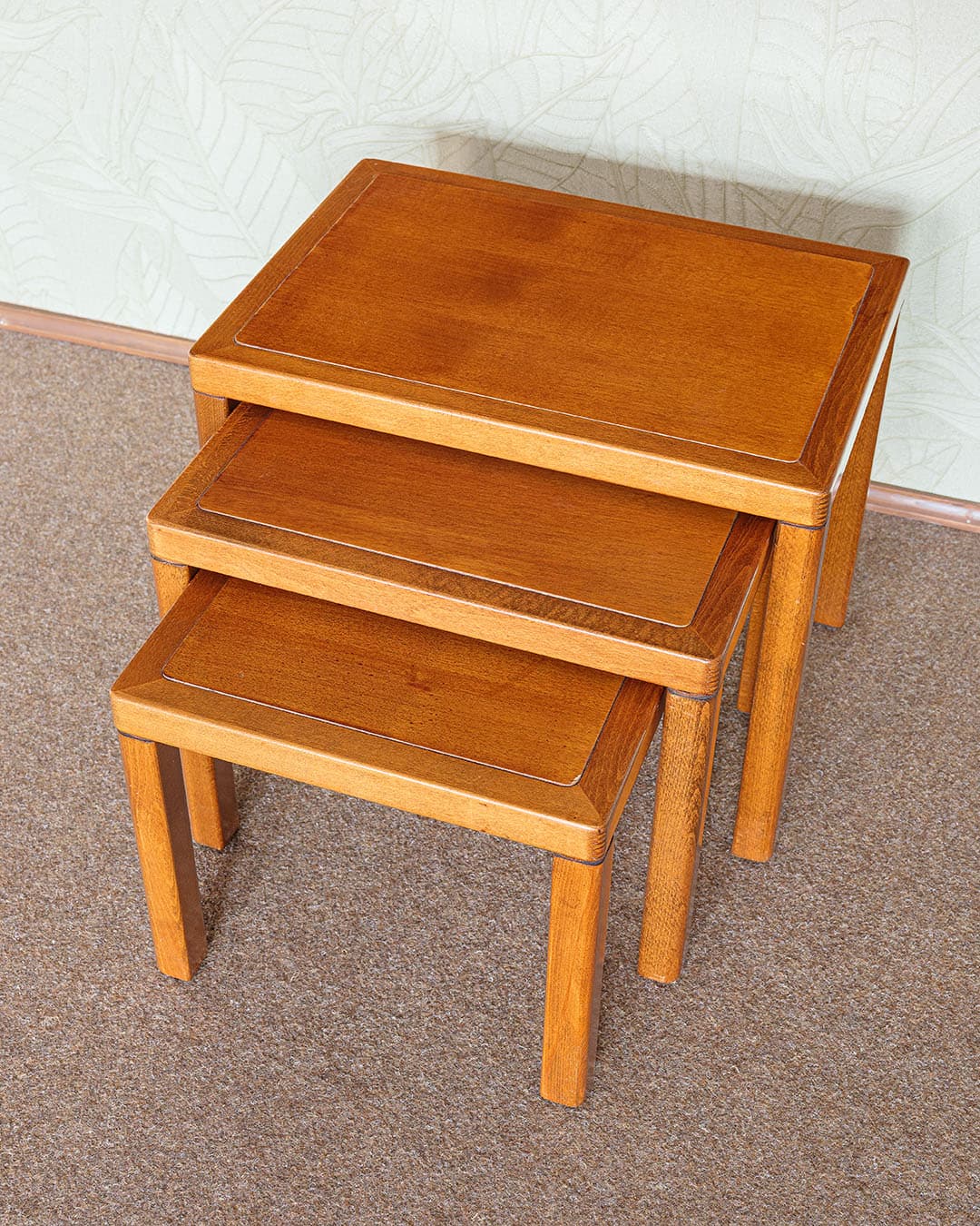 Set of three side tables, brown wood, Italy, 1980s. - 305827