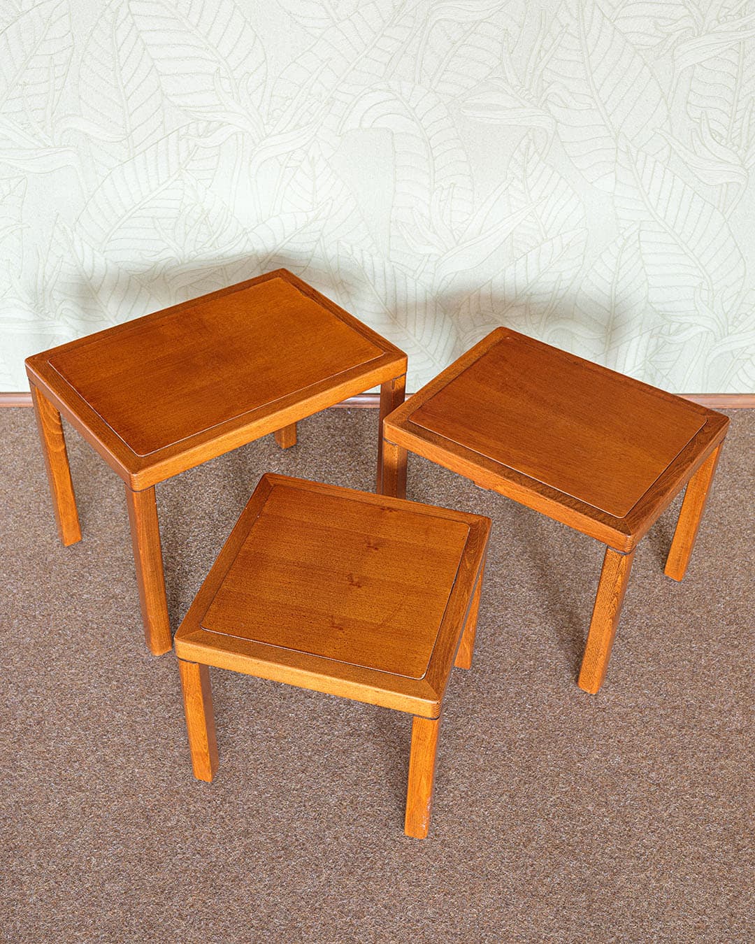 Set of three side tables, brown wood, Italy, 1980s. - 305829